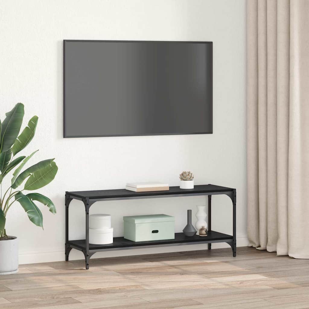 vidaXL TV Cabinet Black Oak 100 x 33 x 41 cm Engineered Wood and Iron 4