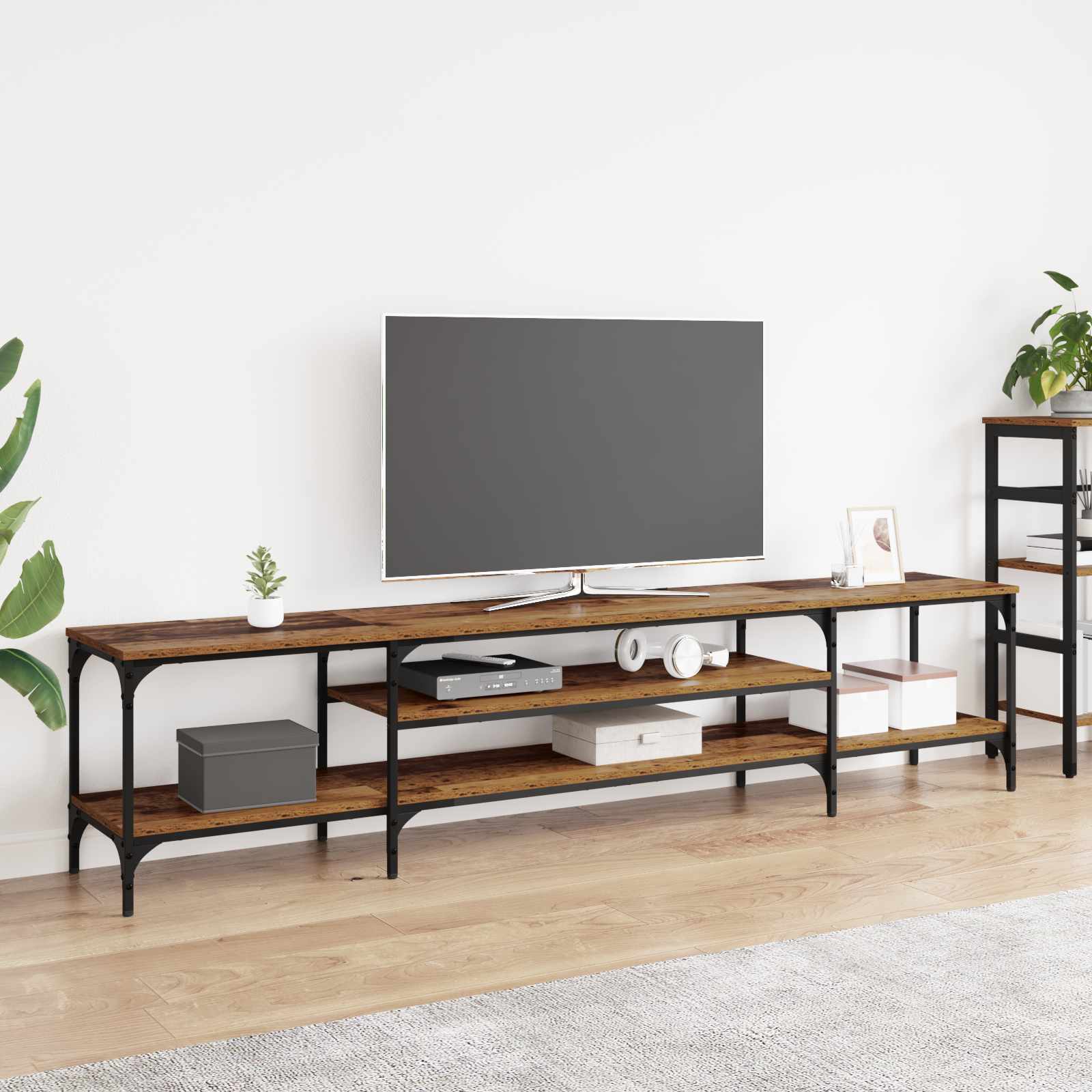 vidaXL TV Cabinet Old Wood 201 x 35 x 45 cm Engineered Wood and Iron 1