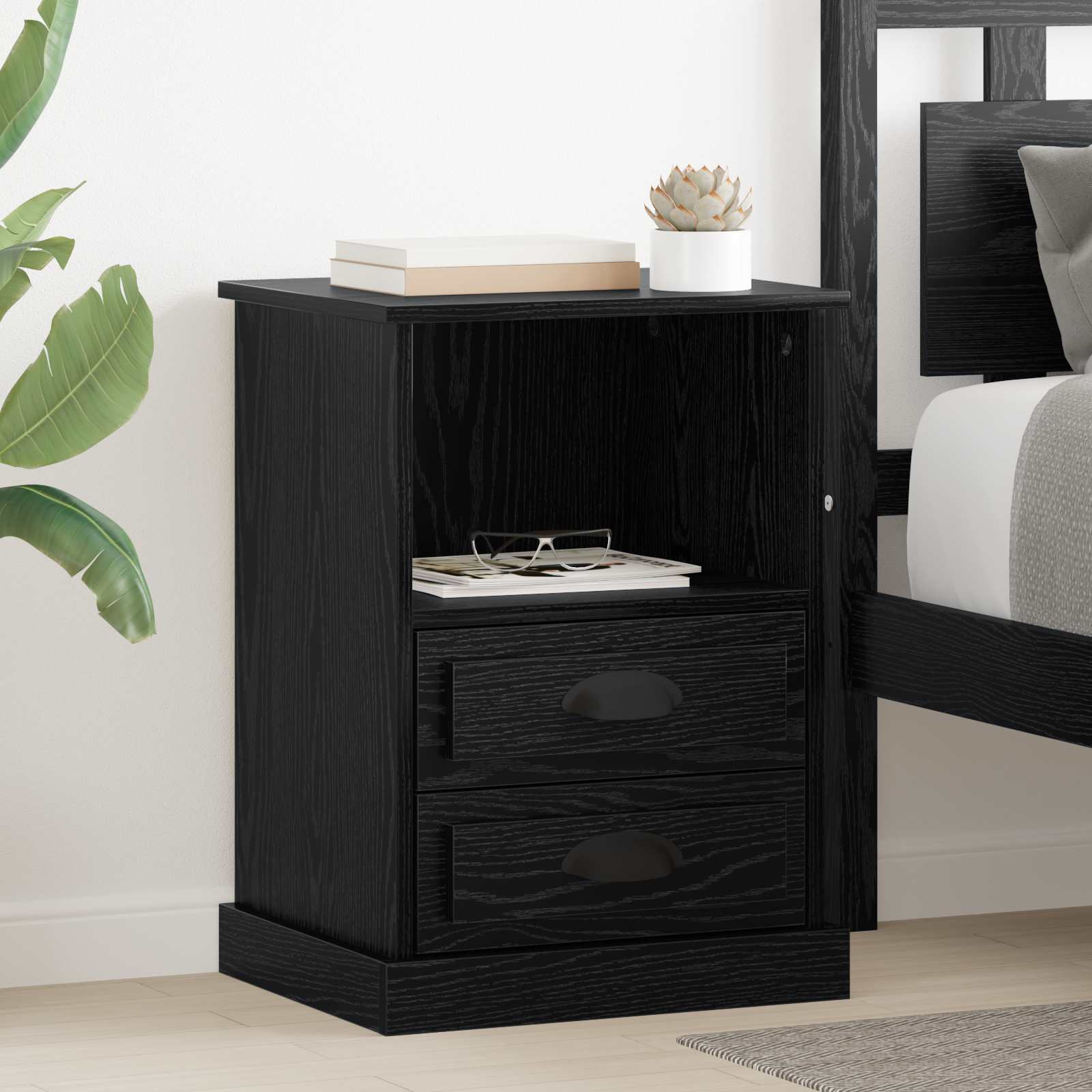 vidaXL Bedside Cabinet 2 pcs Black Oak 36 x 43 x 60 cm Engineered Wood 1