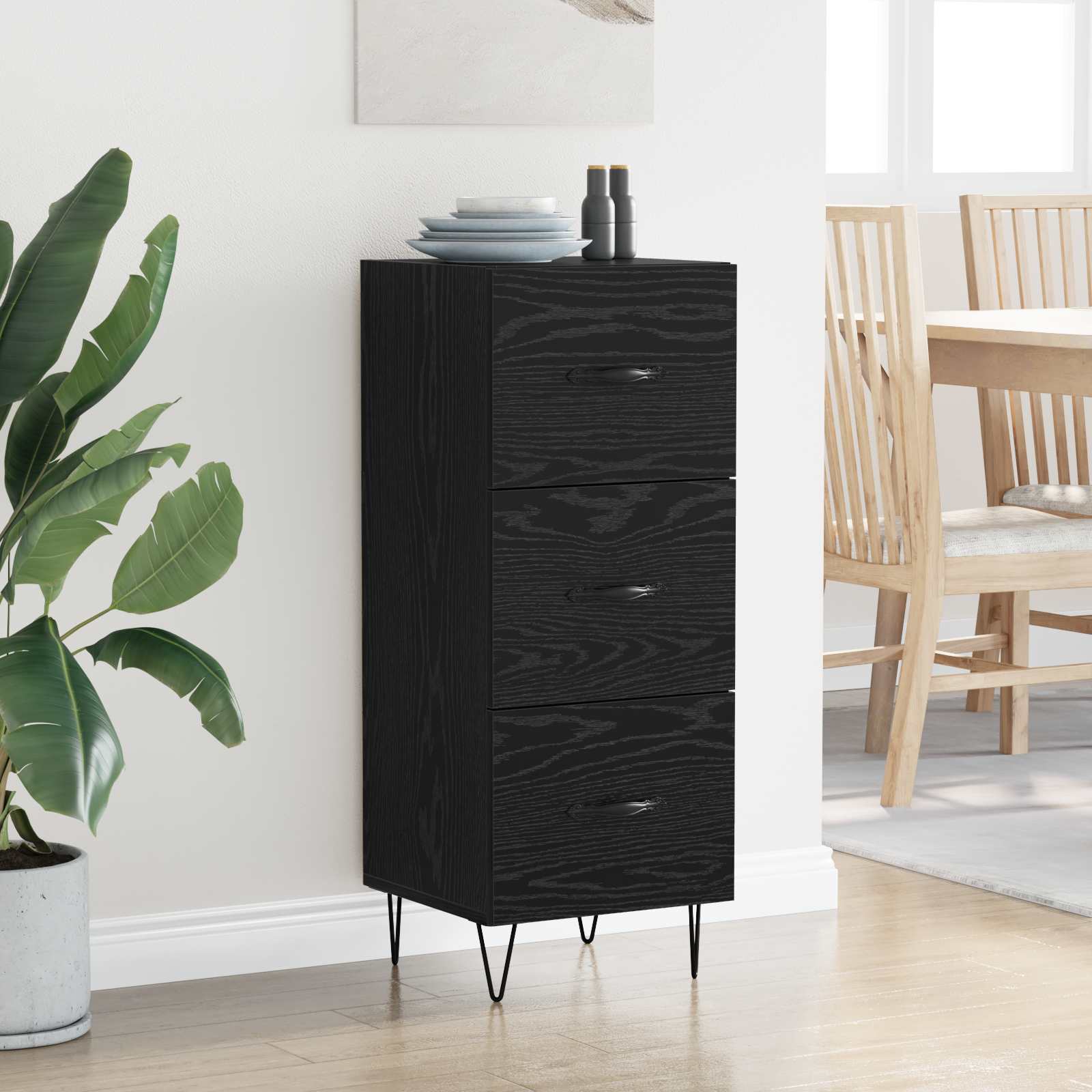vidaXL Sideboard Black oak 34 x 34.5 x 90 cm Engineered Wood 4