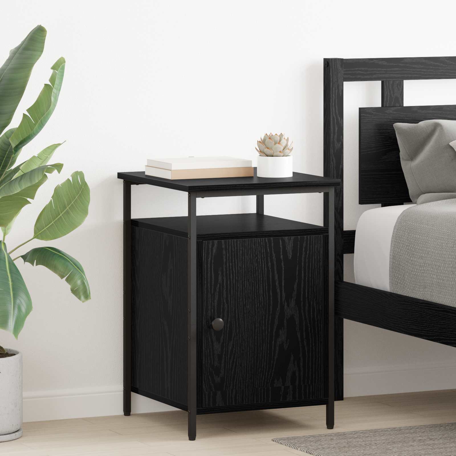 vidaXL Bedside Cabinet 2 pcs Black Oak 40 x 42 x 60cm Engineered Wood 1