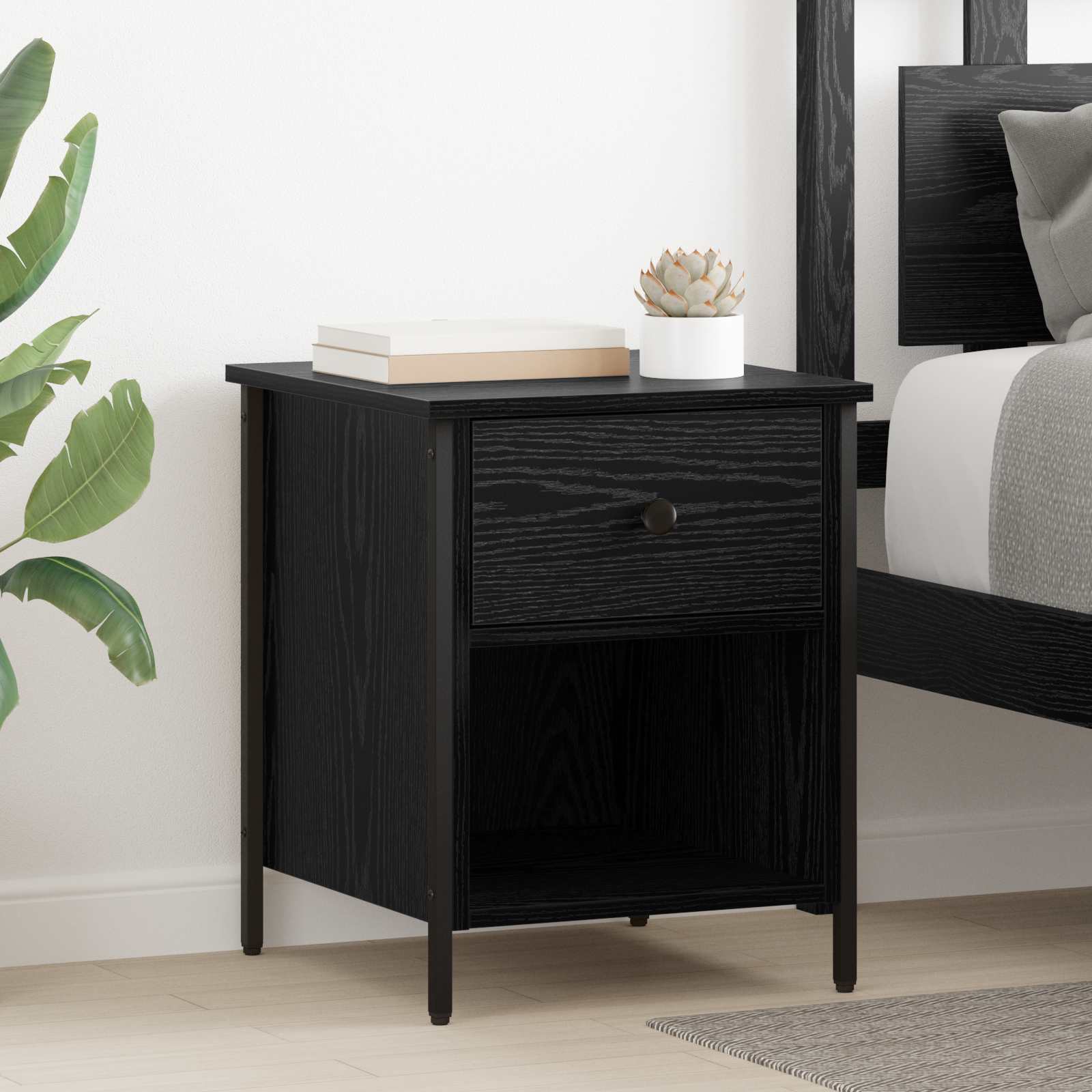 vidaXL Bedside Cabinet Black Oak 40 x 42 x 50 cm Engineered Wood 1