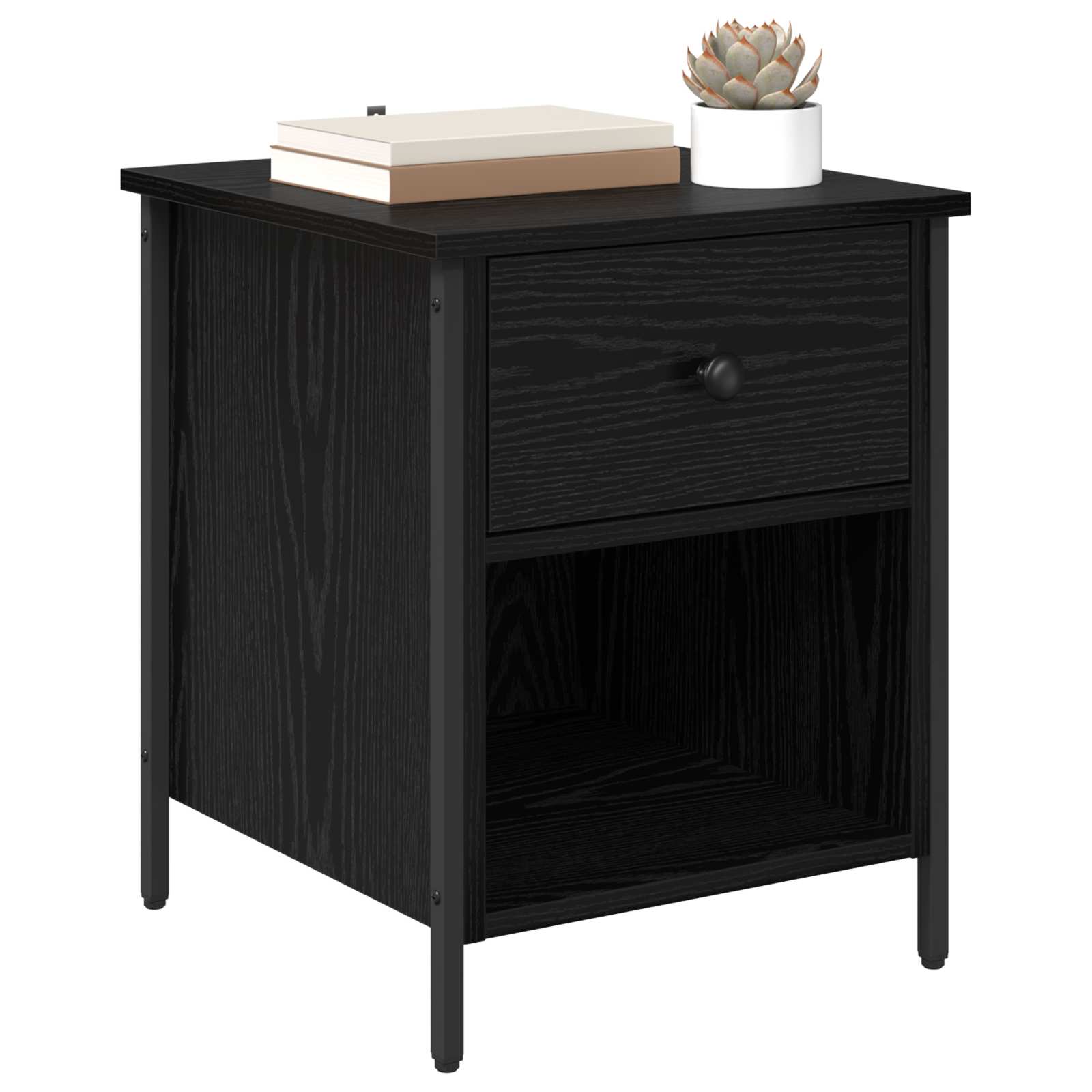 vidaXL Bedside Cabinet Black Oak 40 x 42 x 50 cm Engineered Wood 3