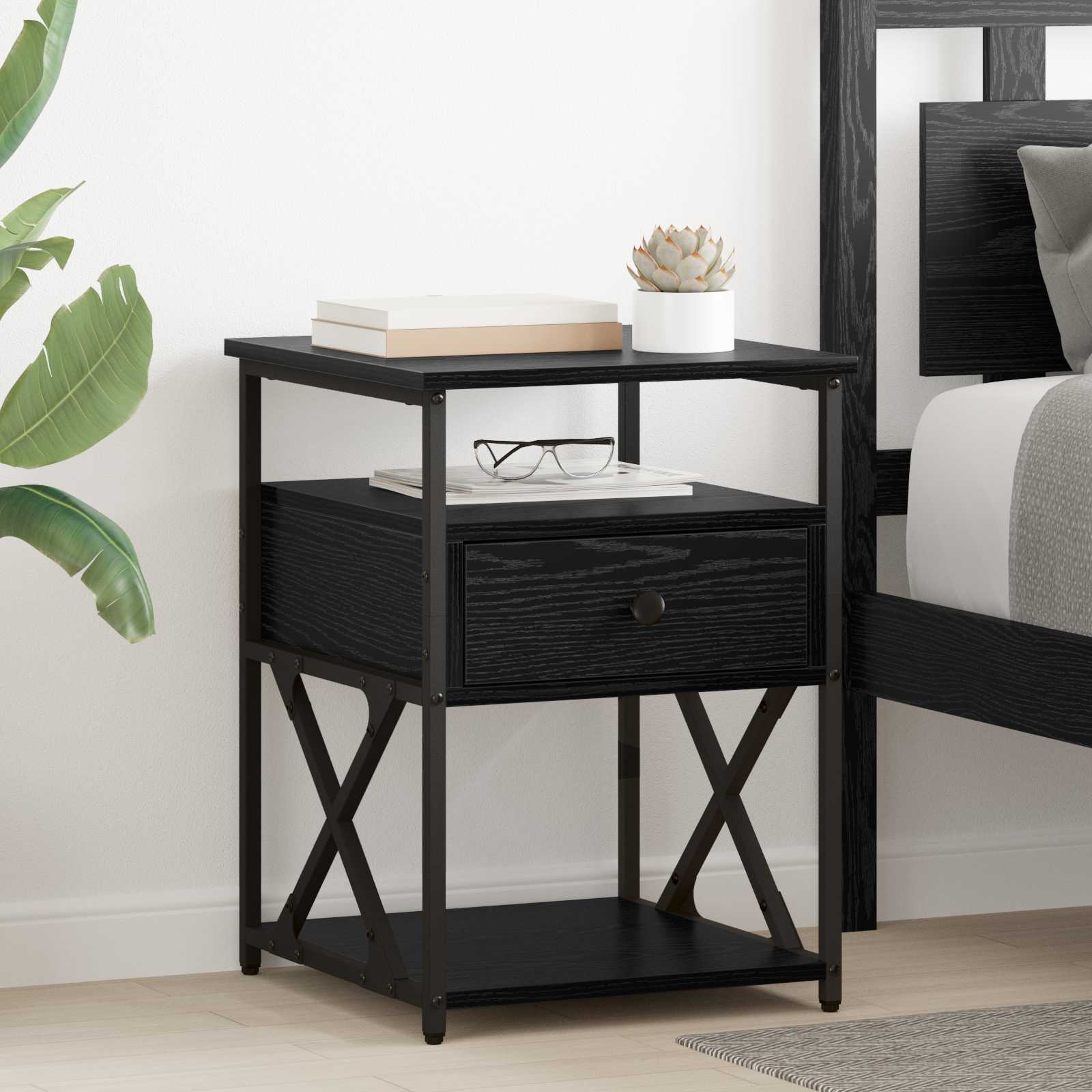 vidaXL Bedside Cabinet Black Oak 40 x 42 x 55 cm Engineered Wood 1