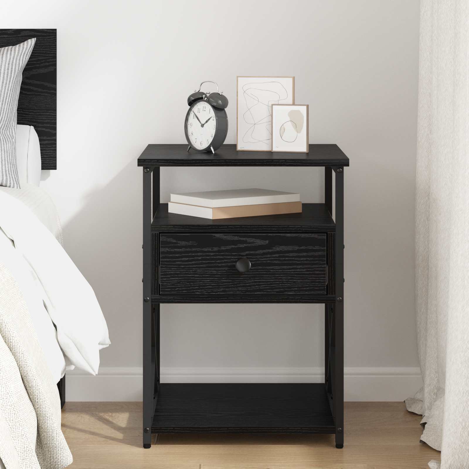 vidaXL Bedside Cabinet Black Oak 40 x 42 x 55 cm Engineered Wood 4