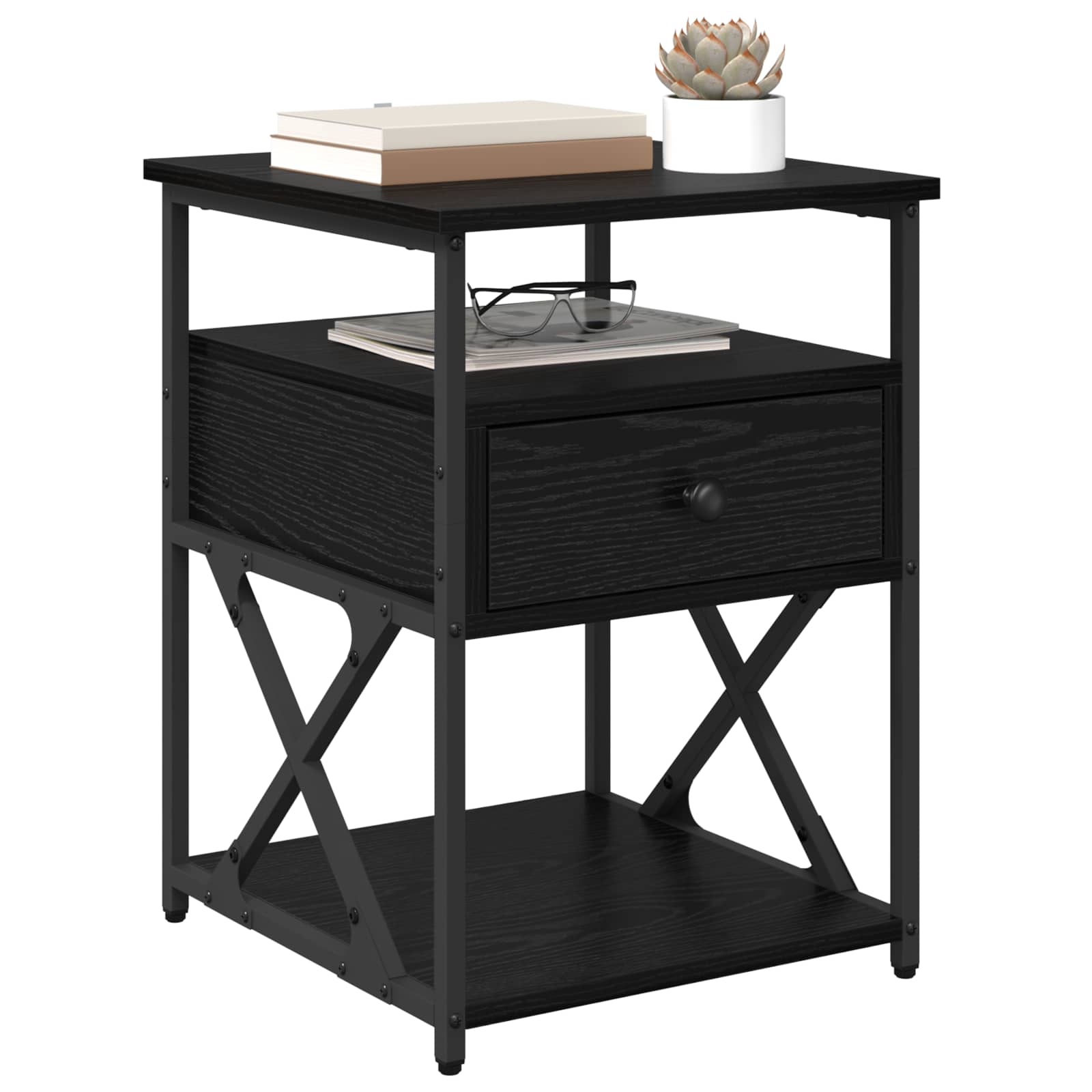 vidaXL Bedside Cabinet Black Oak 40 x 42 x 55 cm Engineered Wood 3