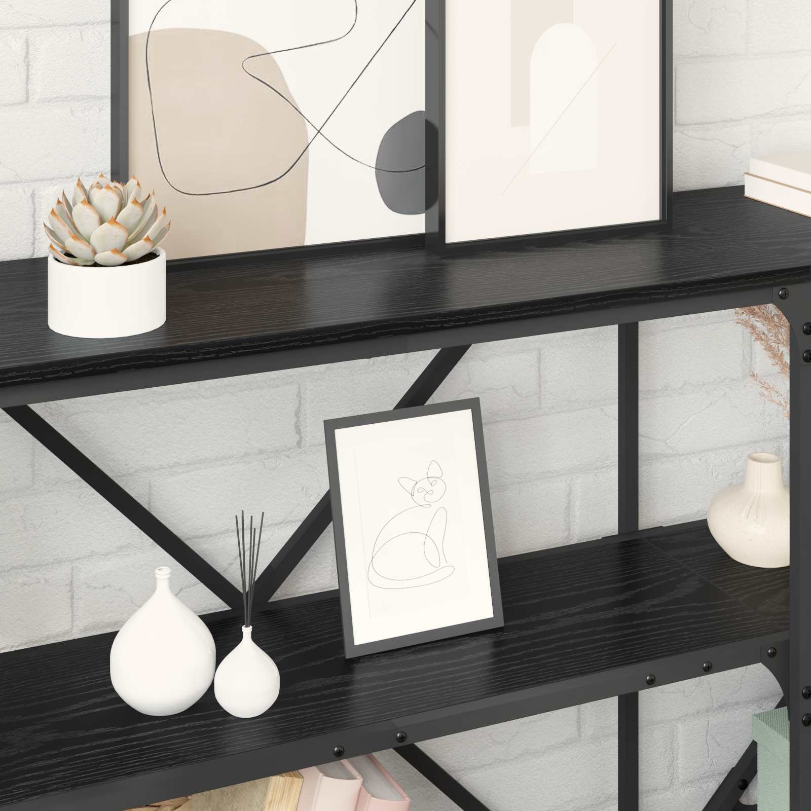 vidaXL Console Table Black Oak 160 x 30 x 75 cm Engineered Wood 4