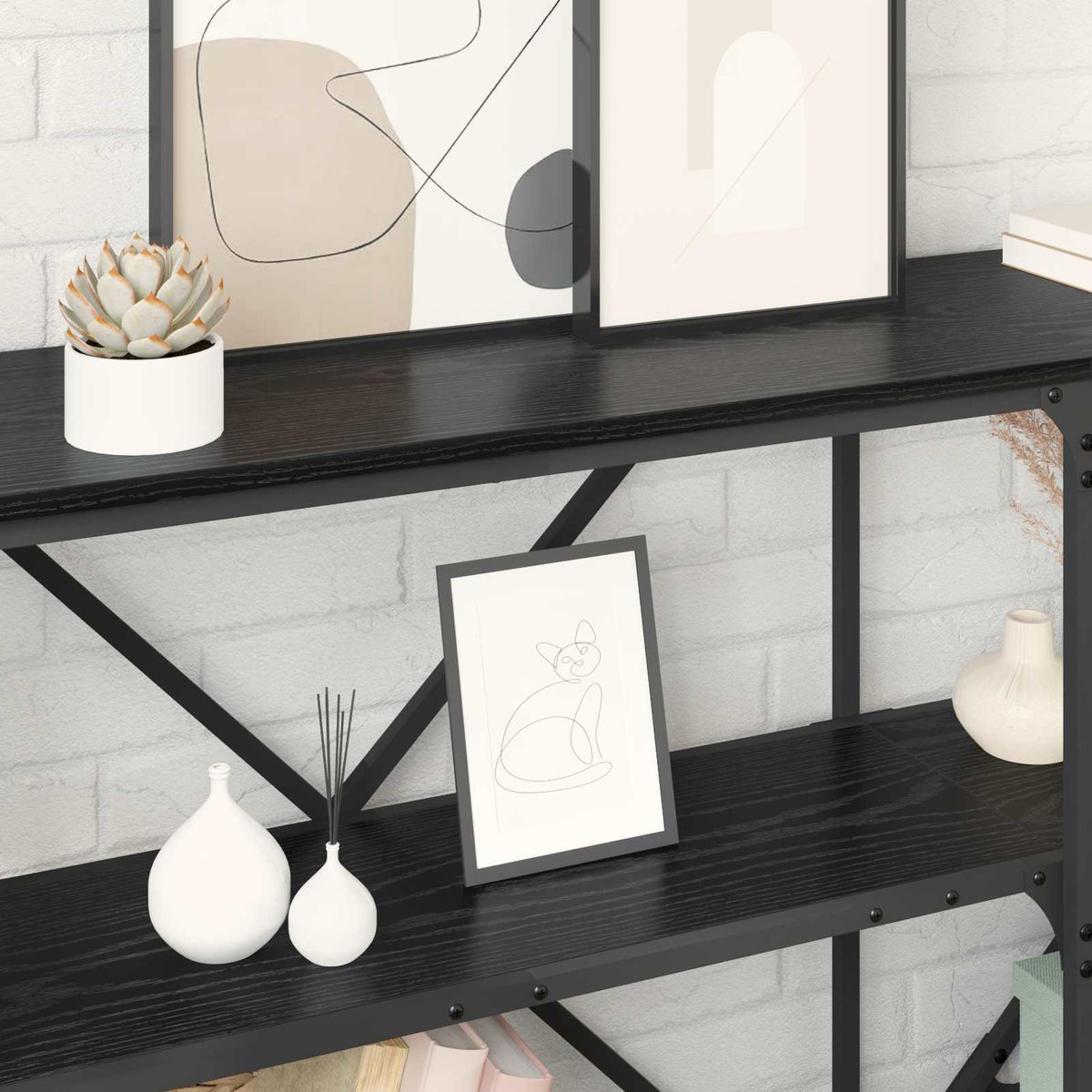 Console Table 160x30x75 cm Engineered Wood and Iron Black oak