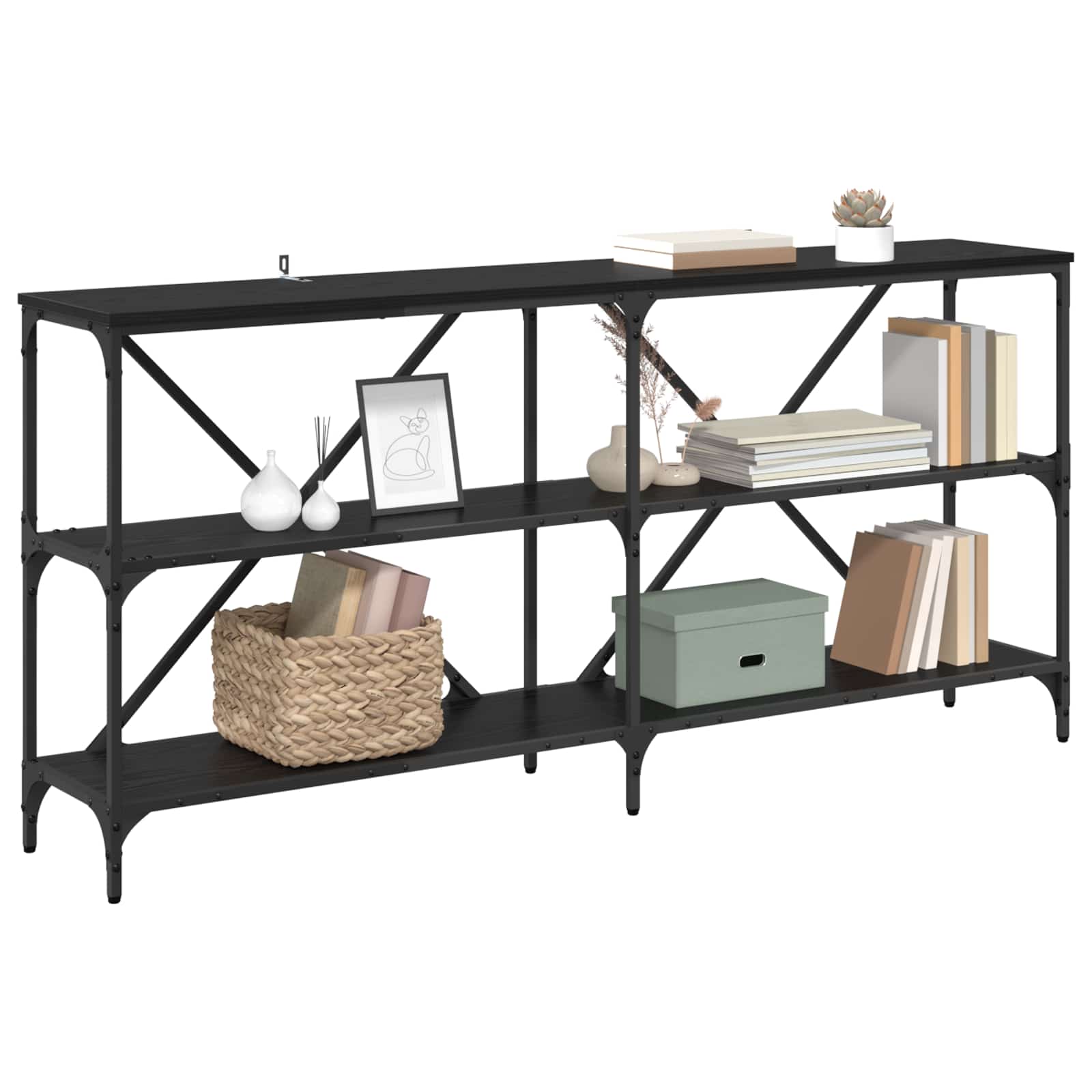 vidaXL Console Table Black Oak 160 x 30 x 75 cm Engineered Wood 3