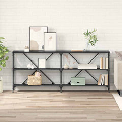 Console Table 180x30x75 cm Engineered Wood and Iron Black oak