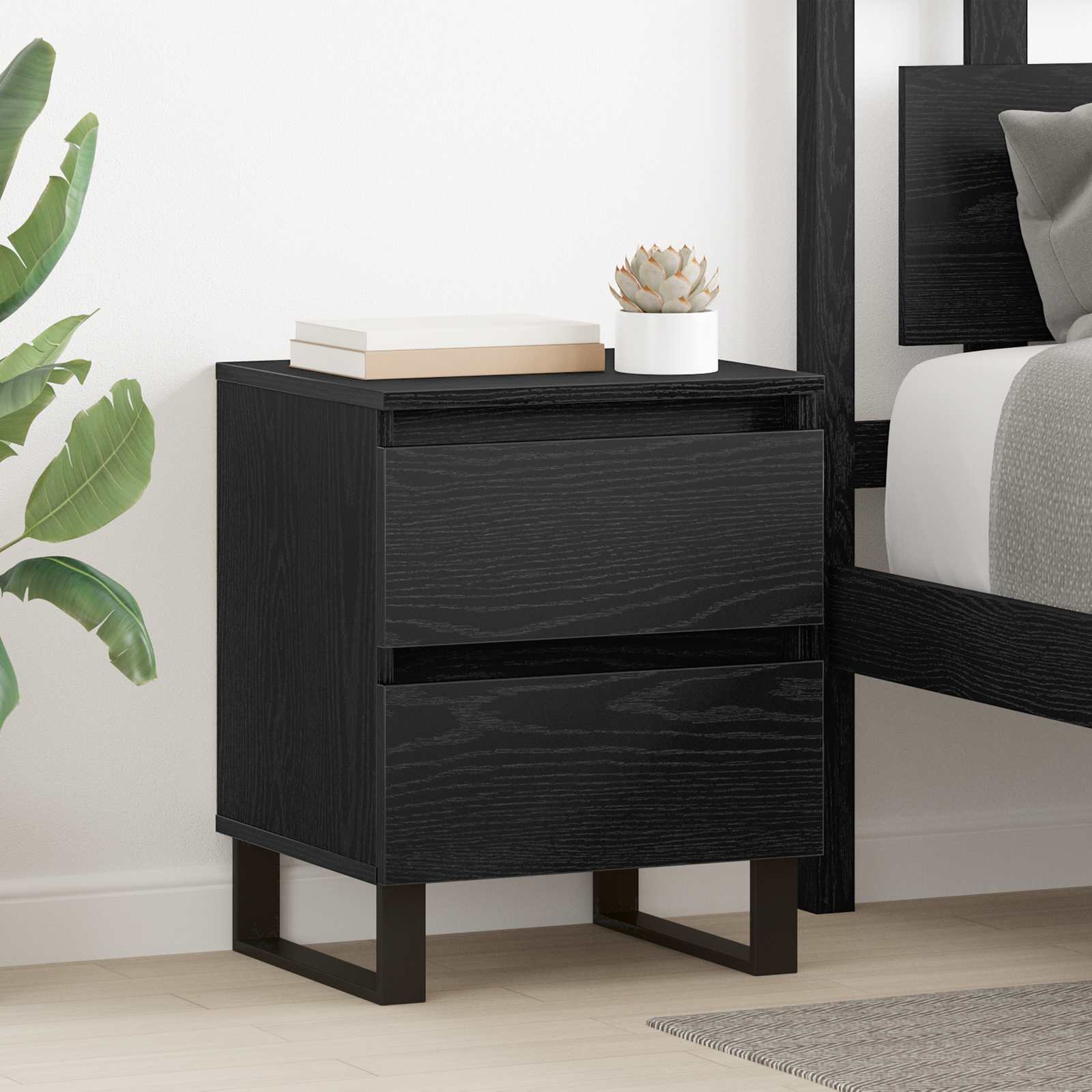 vidaXL Bedside Cabinet Black Oak 40 x 35 x 50 cm Engineered Wood 1