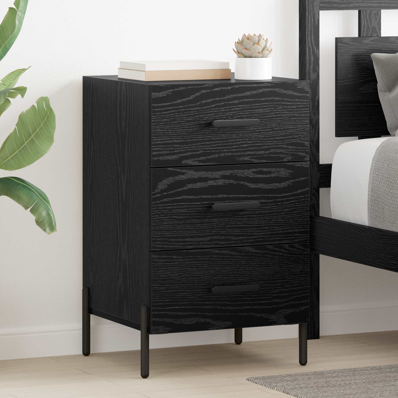 vidaXL Bedside Cabinet Black Oak 40 x 40 x 66 cm Engineered Wood 1