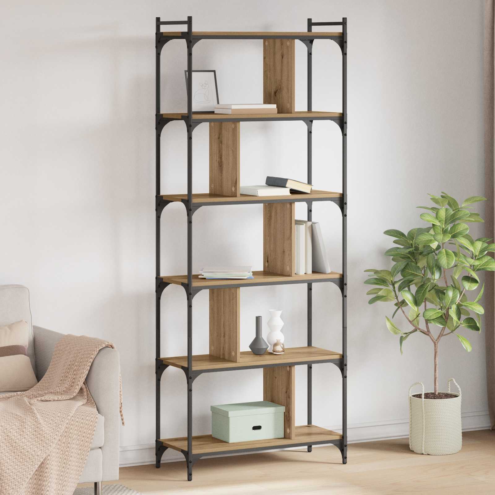 vidaXL Bookcase 5-Tier 76 x 32 x 192 cm Engineered Wood Artisan oak 1