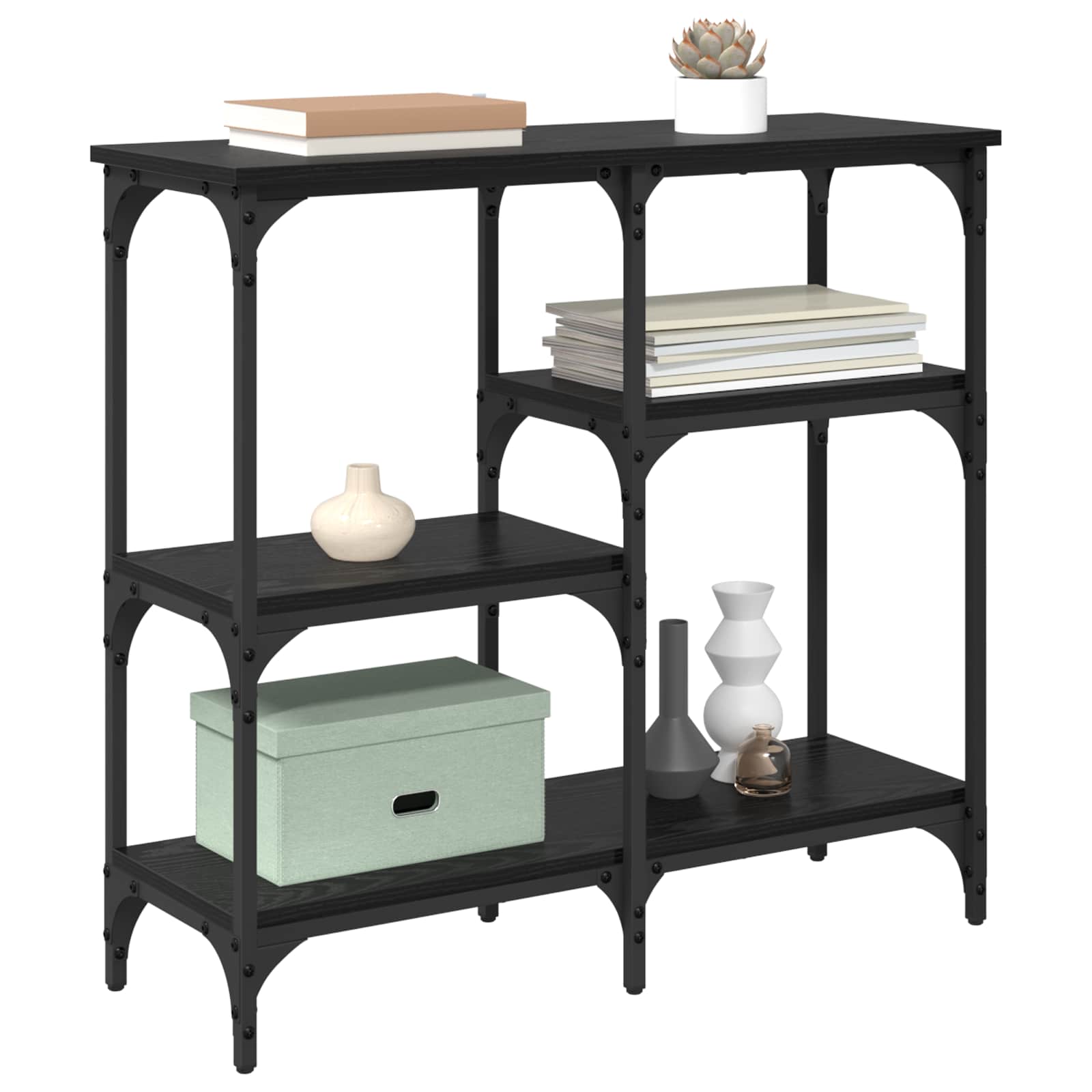 vidaXL Console Table Black Oak 80 x 29 x 75 cm Engineered Wood 3