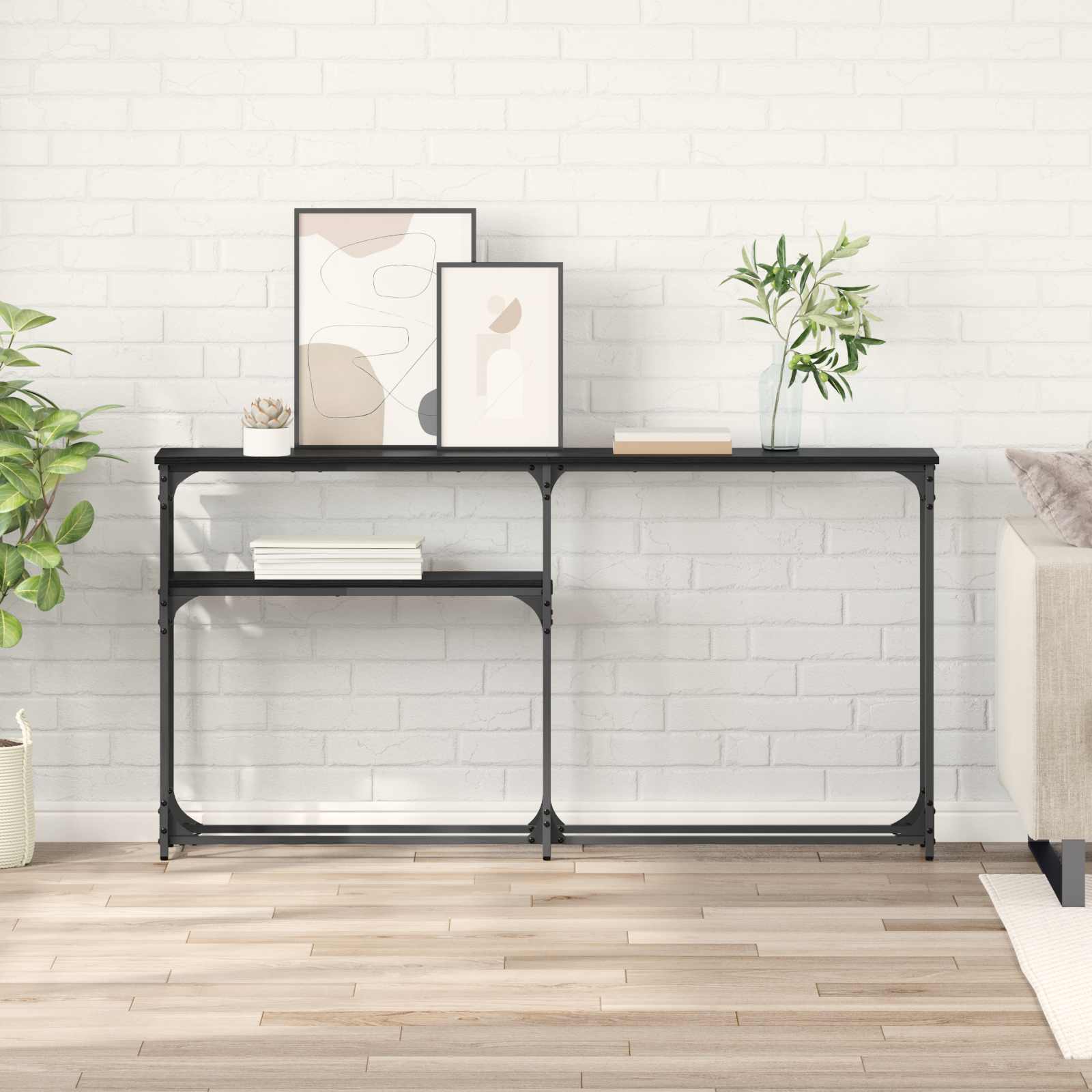 vidaXL ConsoleTable Black Oak 146 x 22.5 x 75 cm Engineered Wood 1