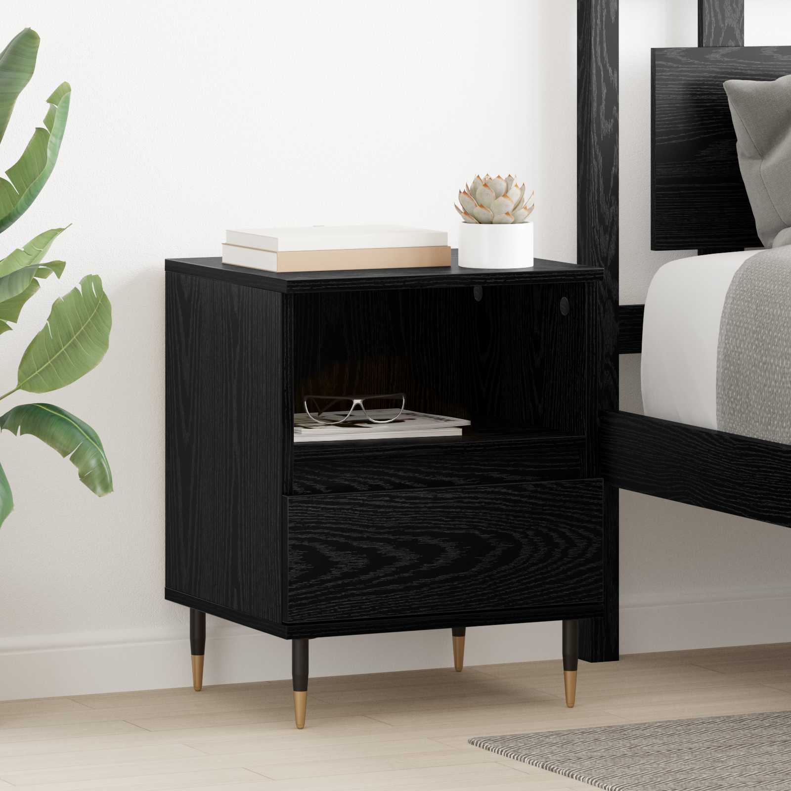vidaXL Bedside Cabinet 2 pcs Black Oak 40 x 35 x 50 cm Engineered Wood 1