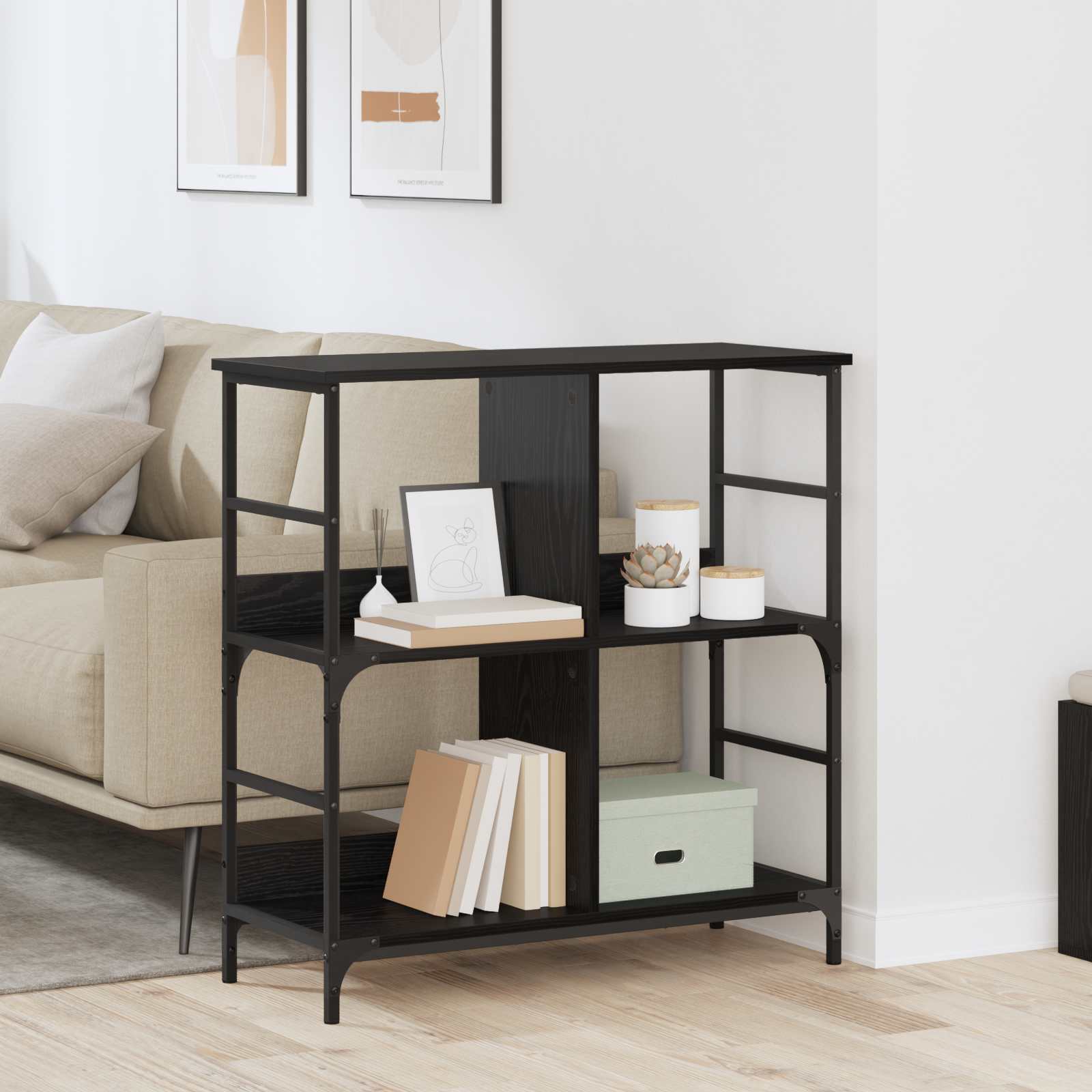 vidaXL Bookshelf 4-Tier Engineered Wood Black oak 1