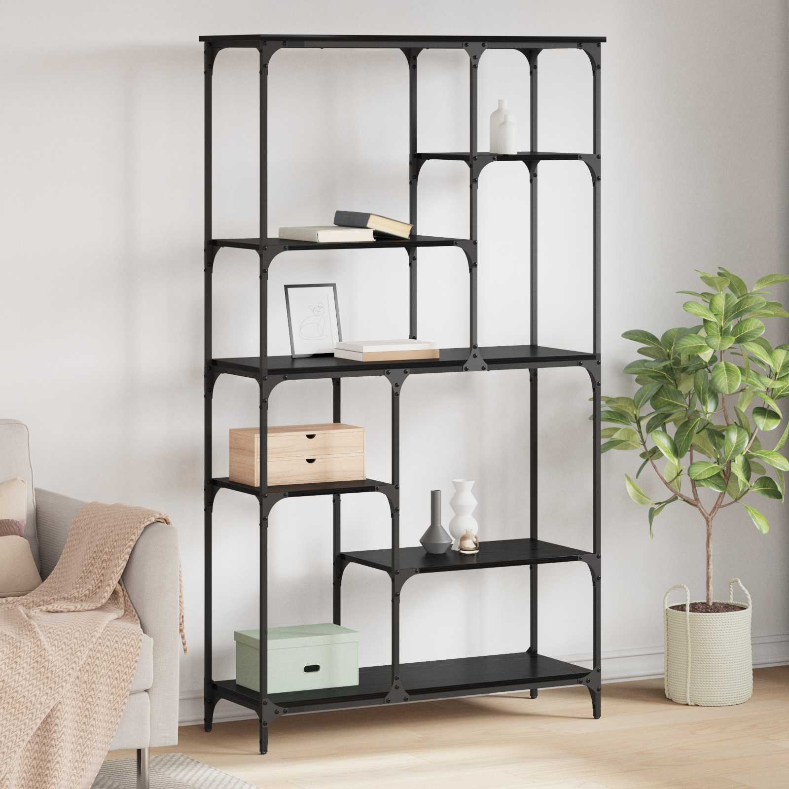 vidaXL Bookshelf 5-Tier 99 x 35.5 x 176 cm Engineered Wood Black Oak 1