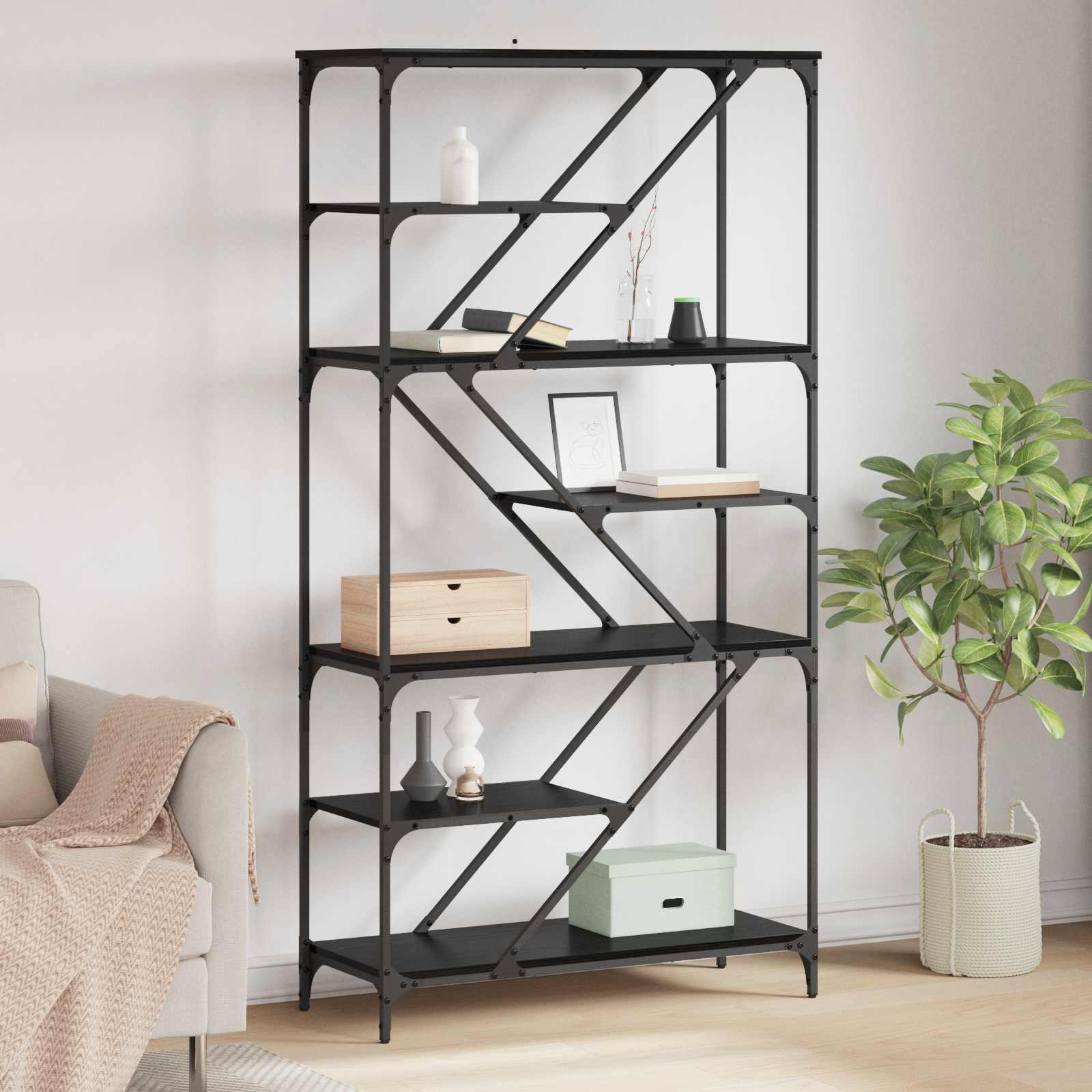 vidaXL Bookshelf 9-Tier 91 x 36 x 176 cm Engineered Wood Black Oak 1