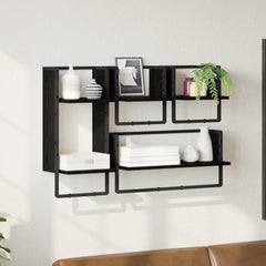 vidaXL Wall Shelf Set 4 pcs Black Oak 65 x 25 x 30 cm Engineered Wood 1