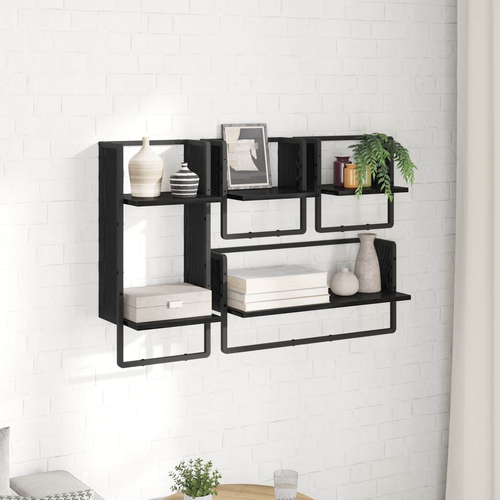 vidaXL Wall Shelf Set 4 pcs Black Oak 65 x 25 x 30 cm Engineered Wood 4
