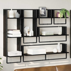 vidaXL Wall Shelf Set 6 pcs Black Oak 100 x 25 x 30 cm Engineered Wood 1