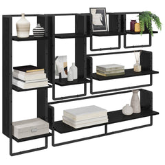 vidaXL Wall Shelf Set 6 pcs Black Oak 100 x 25 x 30 cm Engineered Wood 3