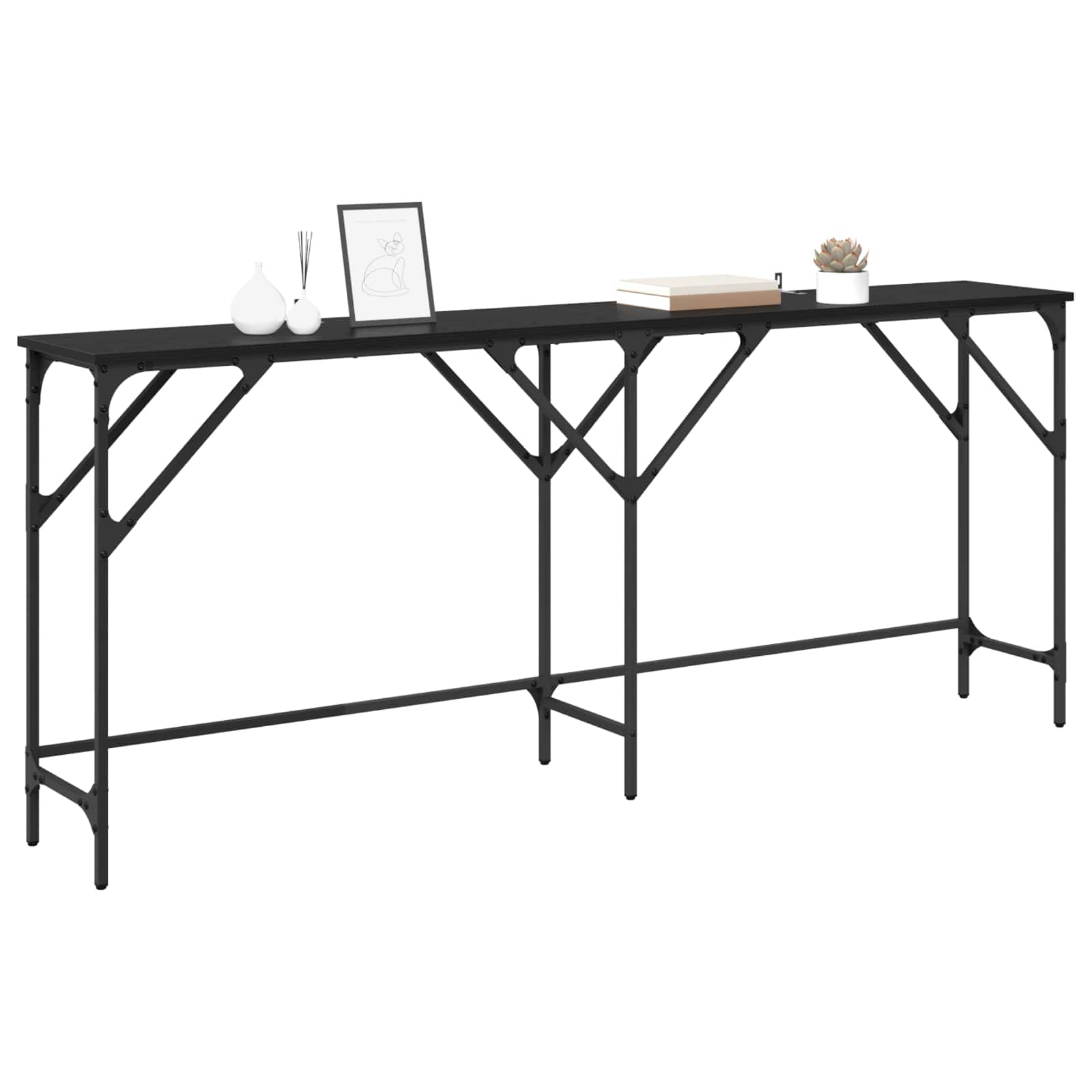 vidaXL Console Table Black Oak 180 x 30 x 75 cm Engineered Wood 3