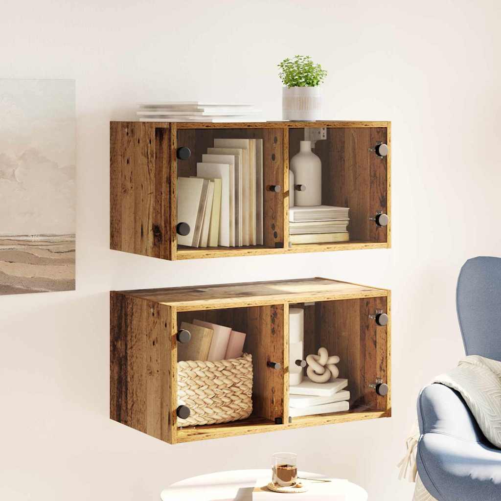 vidaXL Wall Cabinets 2 pcs 68 x 37 x 35 cm Engineered Wood Old Wood 4
