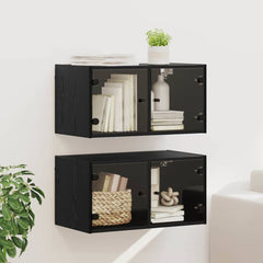 vidaXL Wall Cabinets 2 pcs 68 x 37 x 35 cm Engineered Wood Black Oak 1