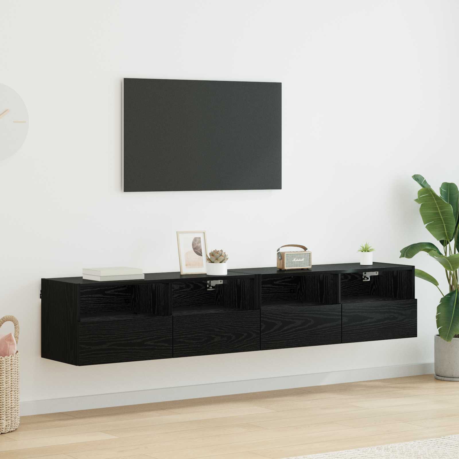 vidaXL TV Wall Cabinets 2 pcs Black Oak Engineered Wood 1