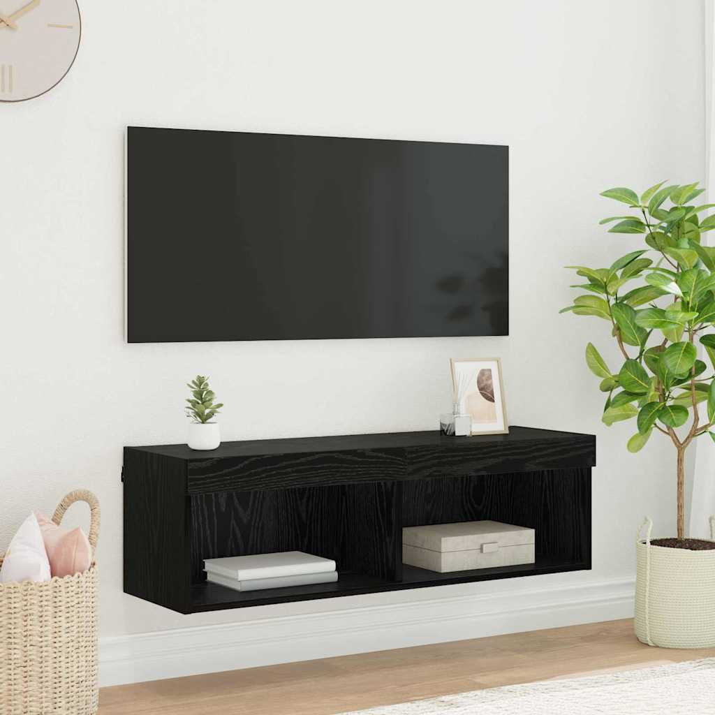 vidaXL TV Wall Cabinet 100 x 30 x 30 cm Black Oak Engineered Wood 1