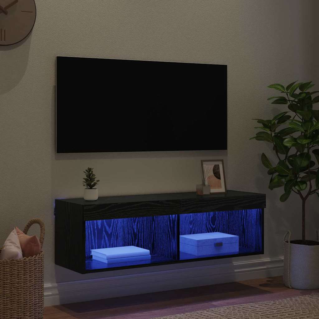 vidaXL TV Wall Cabinet 100 x 30 x 30 cm Black Oak Engineered Wood 5