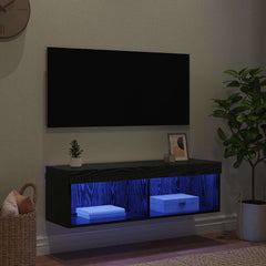 vidaXL TV Wall Cabinet 100 x 30 x 30 cm Black Oak Engineered Wood 5