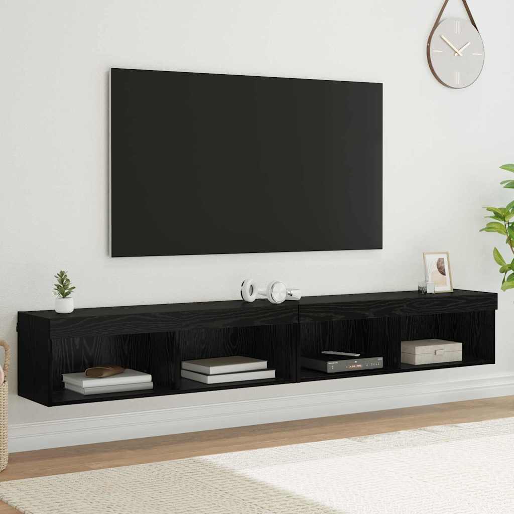 TV Cabinet Set with LED Lights 100x30x30 cm 2 pcs Black oak