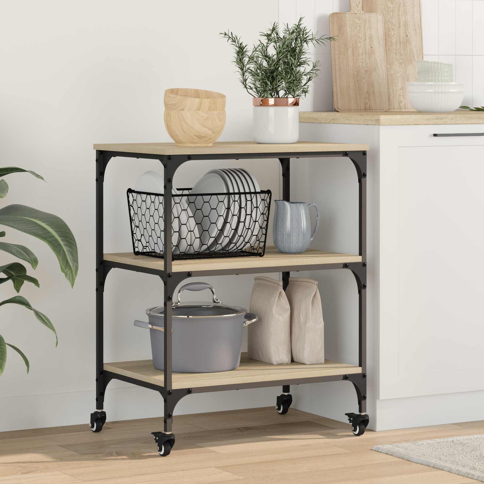 vidaXL Kitchen Trolley Sonoma Oak 60 x 41 x 76 cm Engineered Wood 1