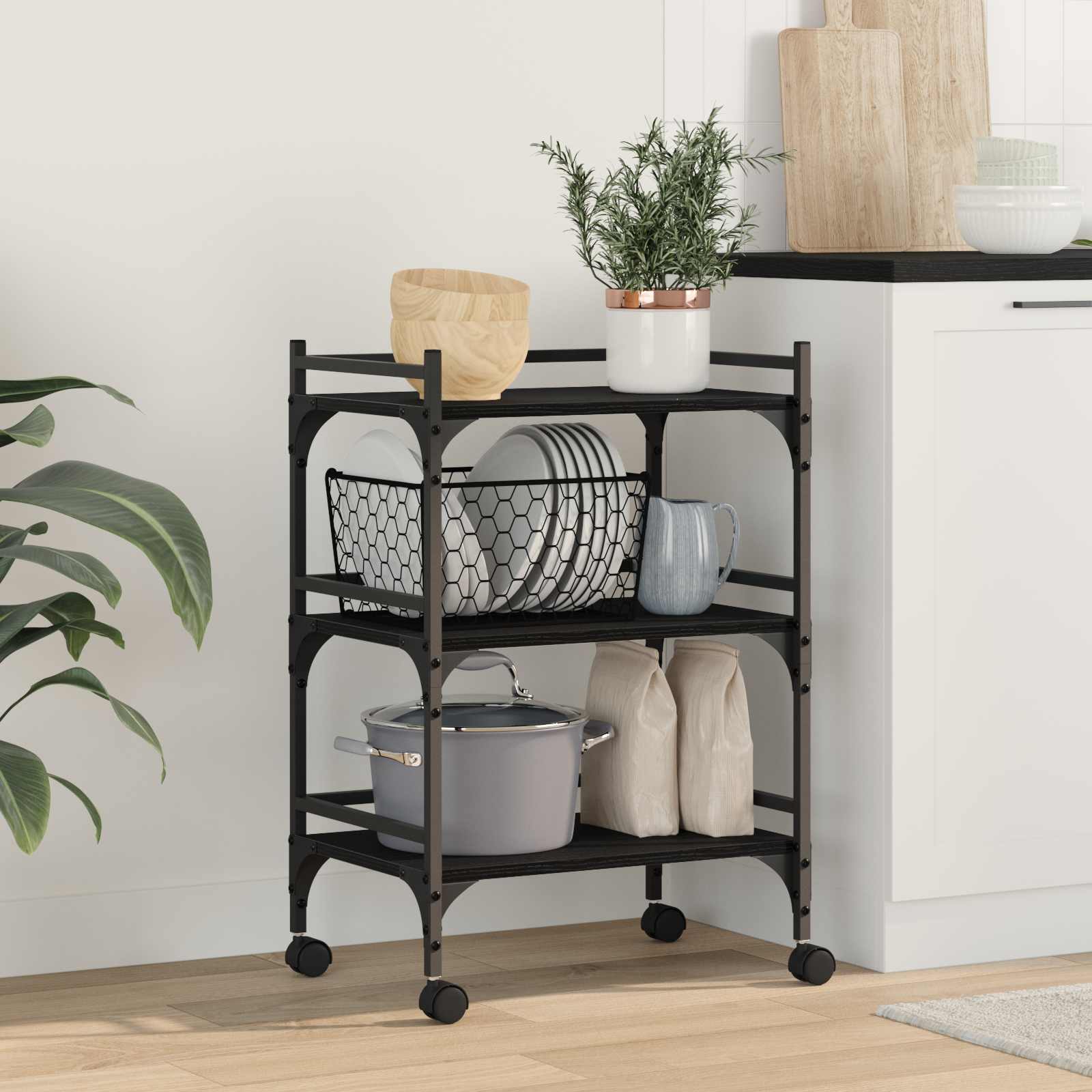 vidaXL Kitchen Trolley Black Oak 50 x 35 x 75.5 cm Engineered Wood 1
