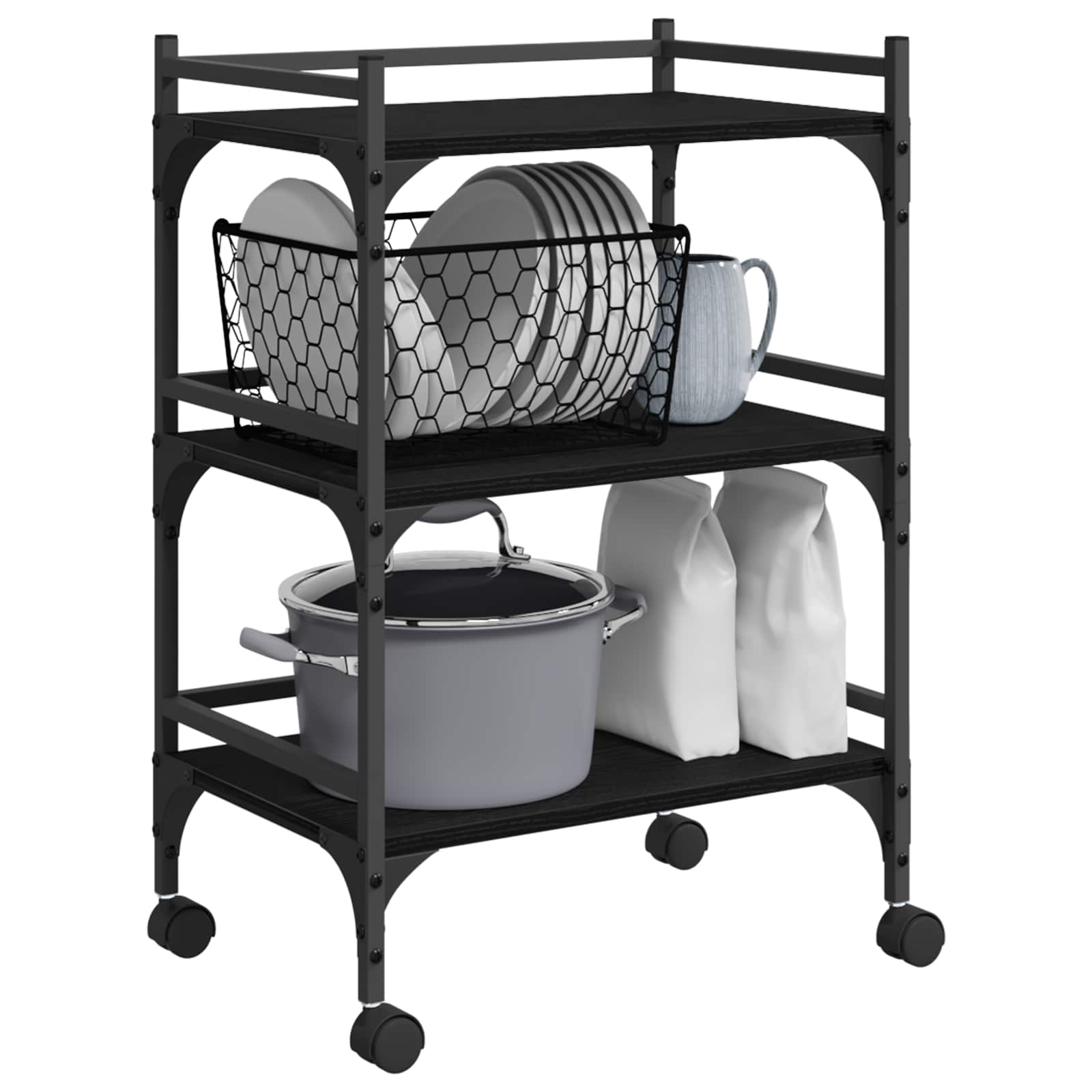 vidaXL Kitchen Trolley Black Oak 50 x 35 x 75.5 cm Engineered Wood 3