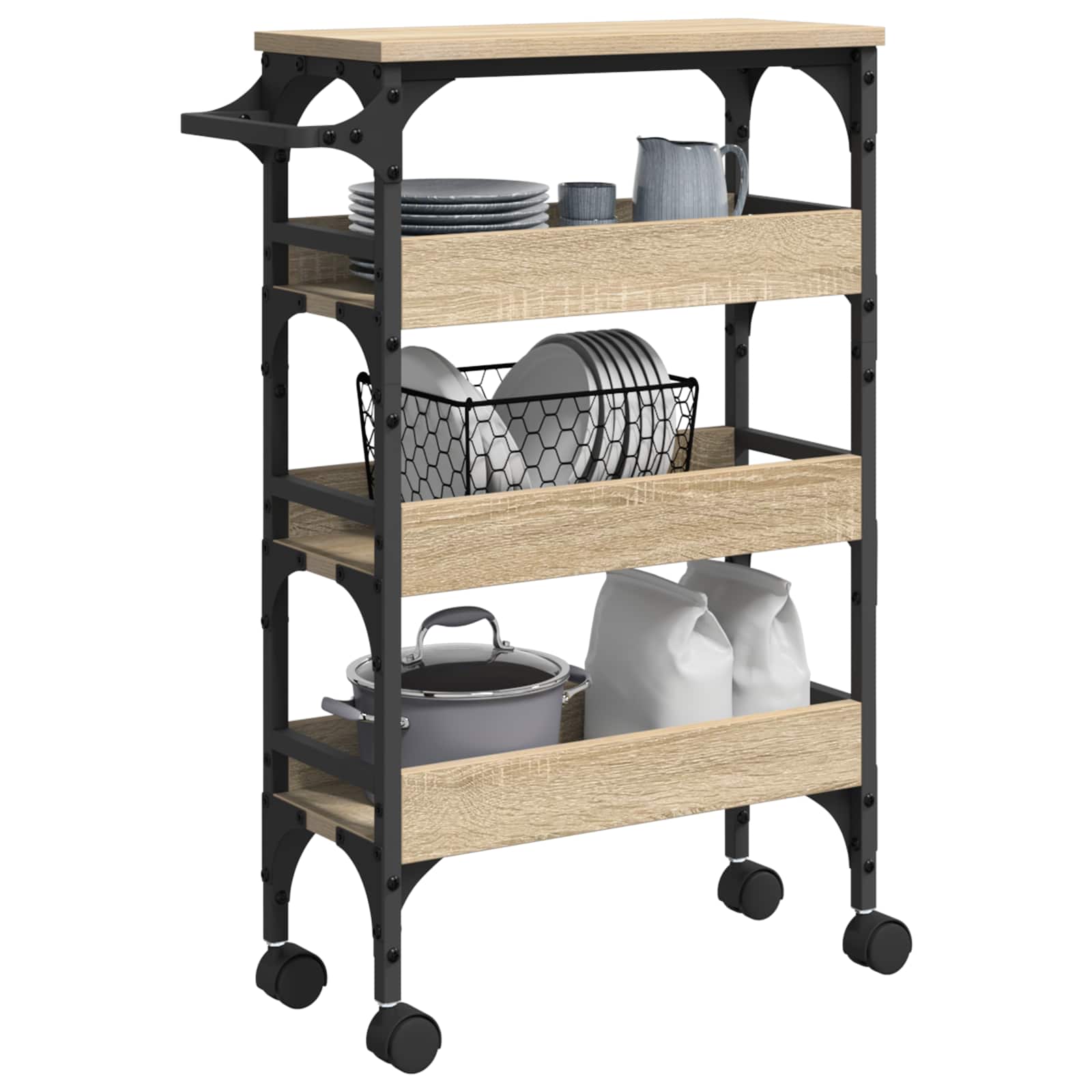 vidaXL Kitchen Trolley Sonoma Oak 53 x 20 x 76 cm Engineered Wood 3