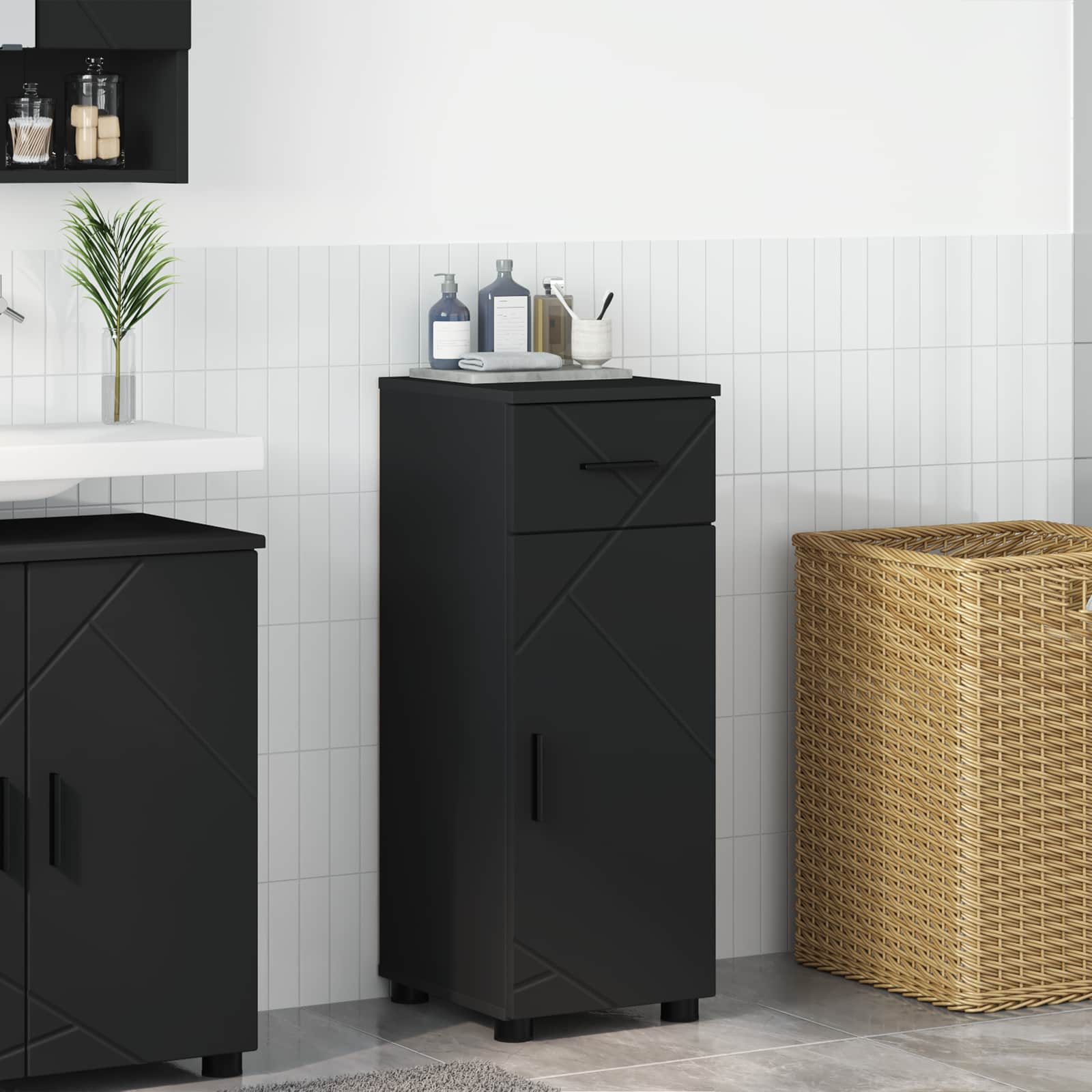 vidaXL Bathroom Cabinet Black 30 x 35 x 80 cm Engineered wood, Metal 1
