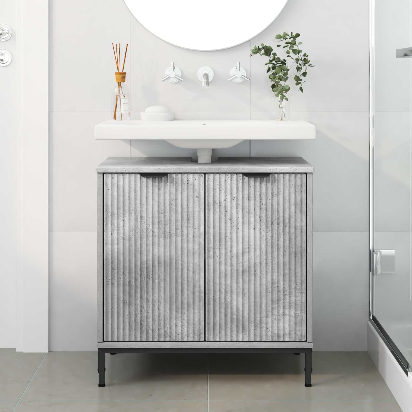 vidaXL Bathroom Sink Cabinet Concrete Grey 60.5 x 33.5 x 61 cm 4