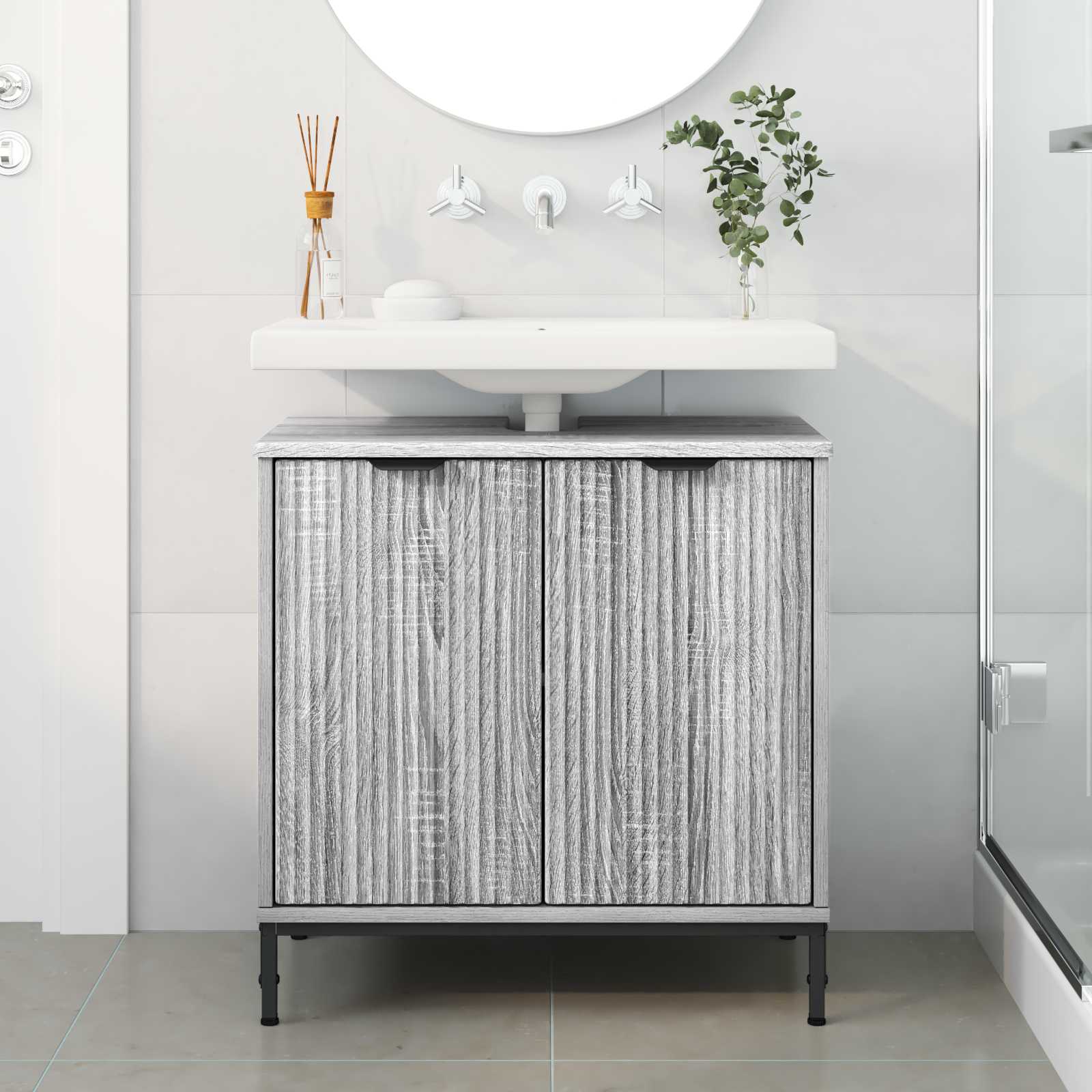vidaXL Bathroom Sink Cabinet Grey Sonoma 60.5 x 33.5 x 61 cm 4