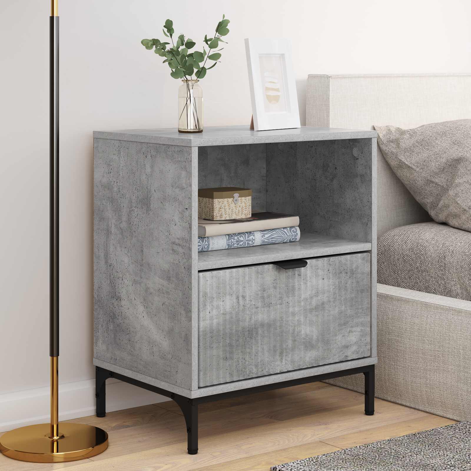 vidaXL Bedside Cabinet 2 pcs Concrete grey 49 x 36 x 61 cm 4