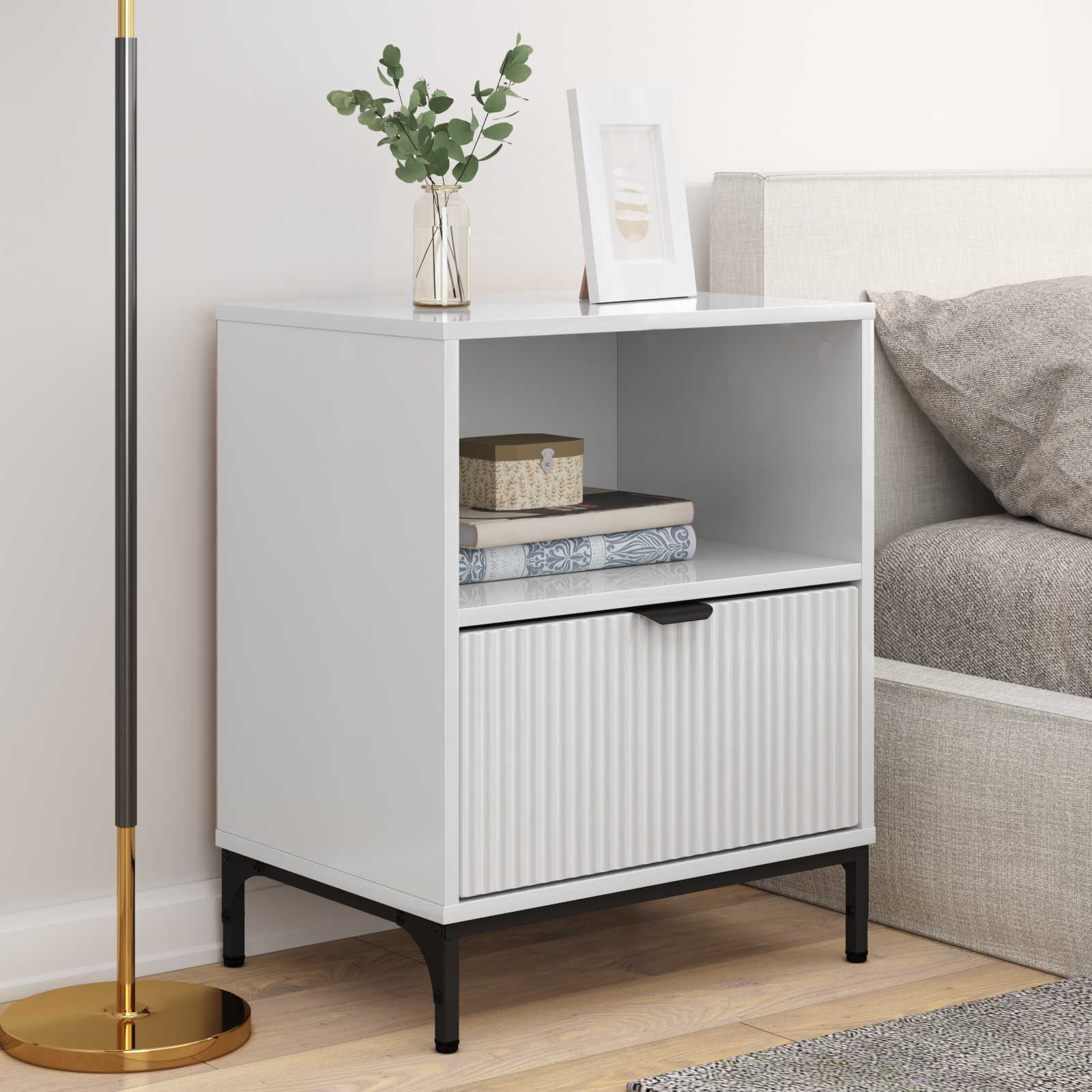 vidaXL Bedside Cabinet 2 pcs High gloss white 49 x 36 x 61 cm 4