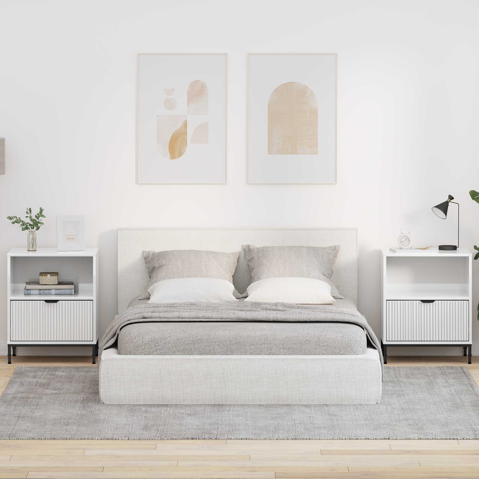 vidaXL Bedside Cabinet 2 pcs High gloss white 49 x 36 x 61 cm 1