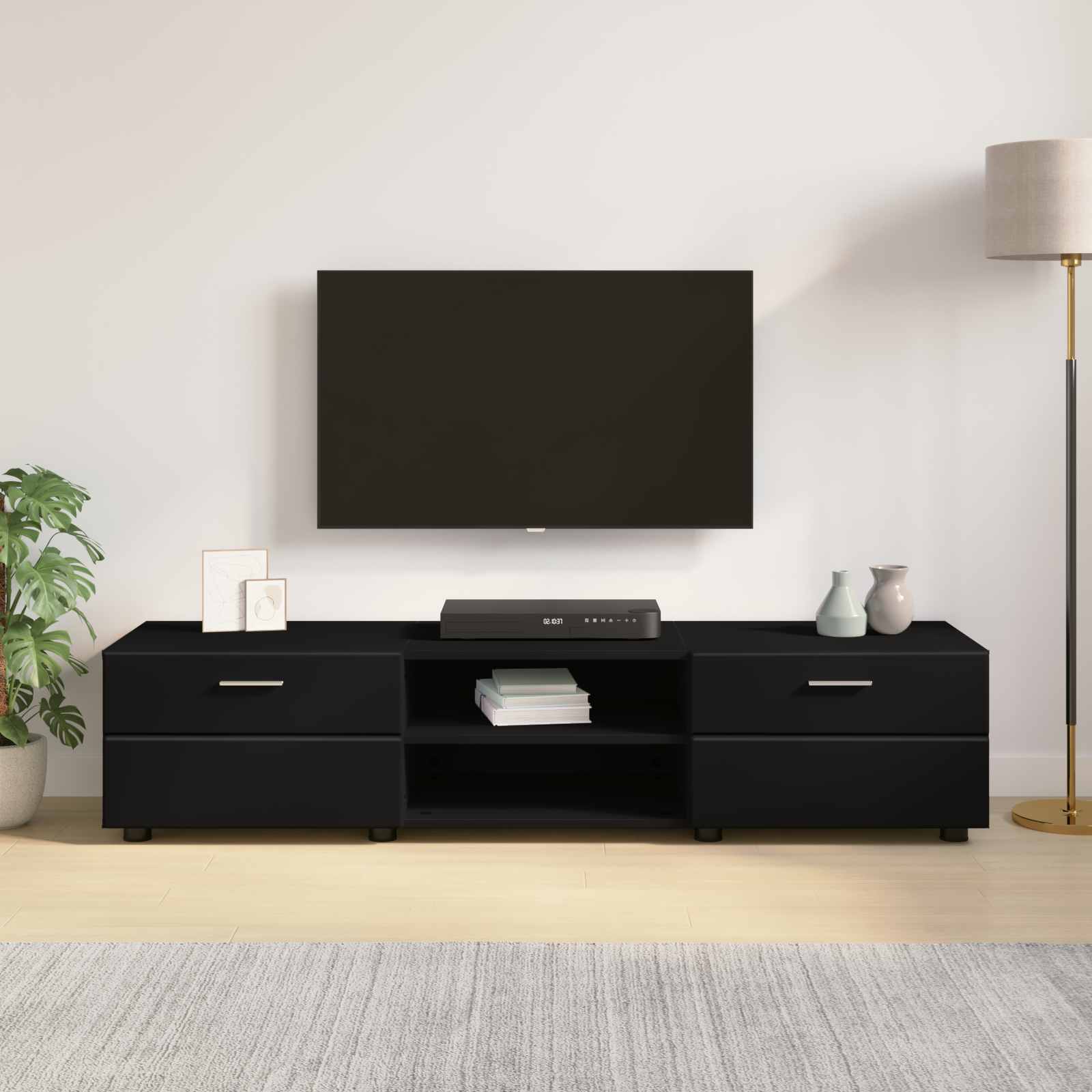 vidaXL Wooden Cabinet 150 x 39 x 30 cm Black Engineered Wood 4