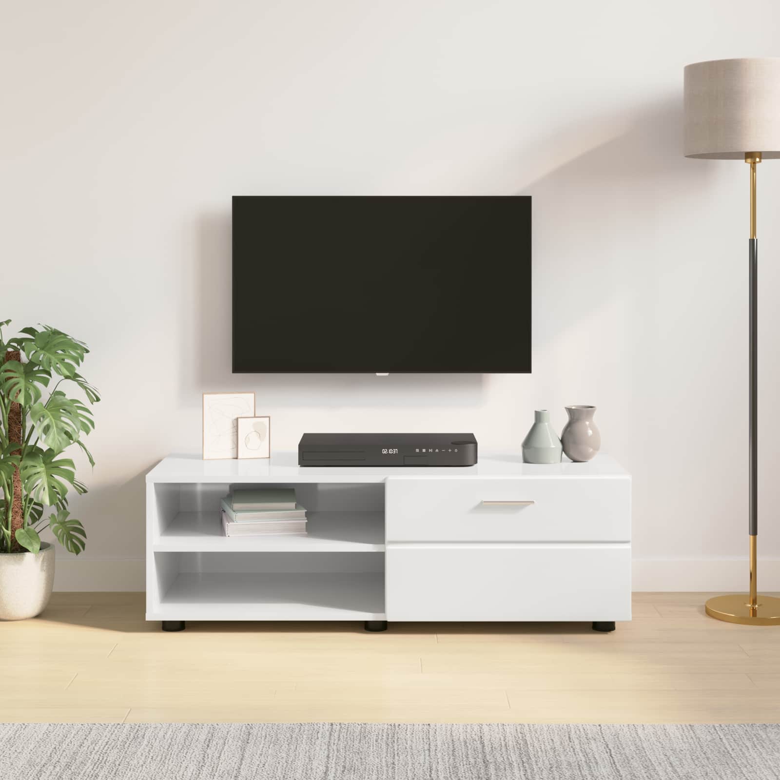 vidaXL Wooden Cabinet 100.5 x 39 x 30 cm High Gloss White 4