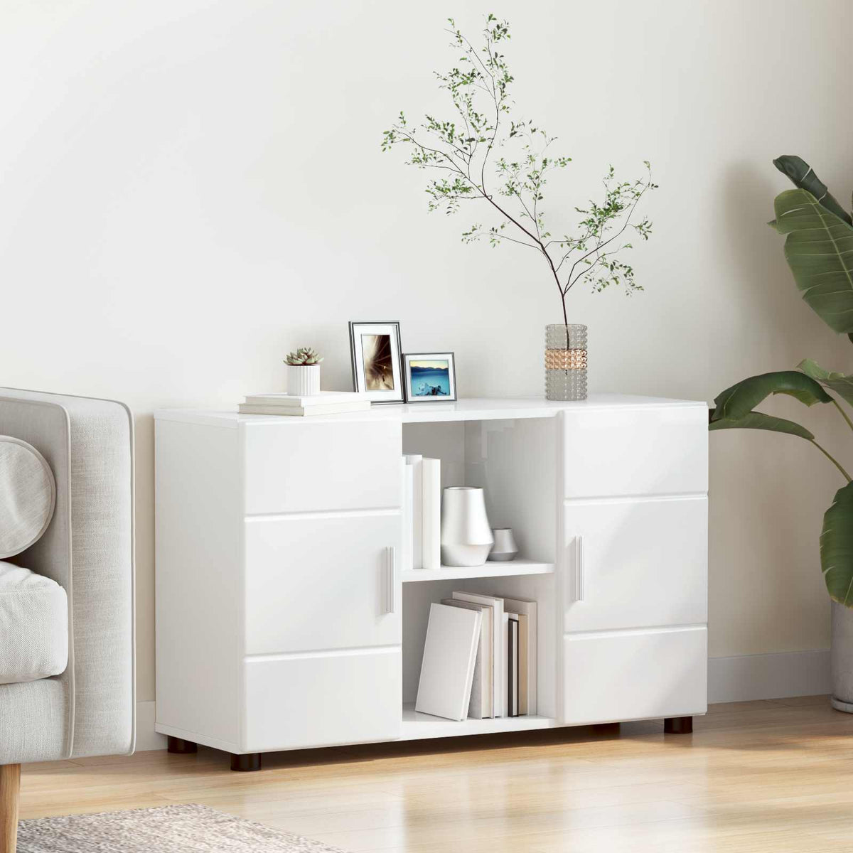 TV Cabinet Set FLORIN 3 pcs 150 x 39 x 30 cm High gloss white Sideboard with 2 doors