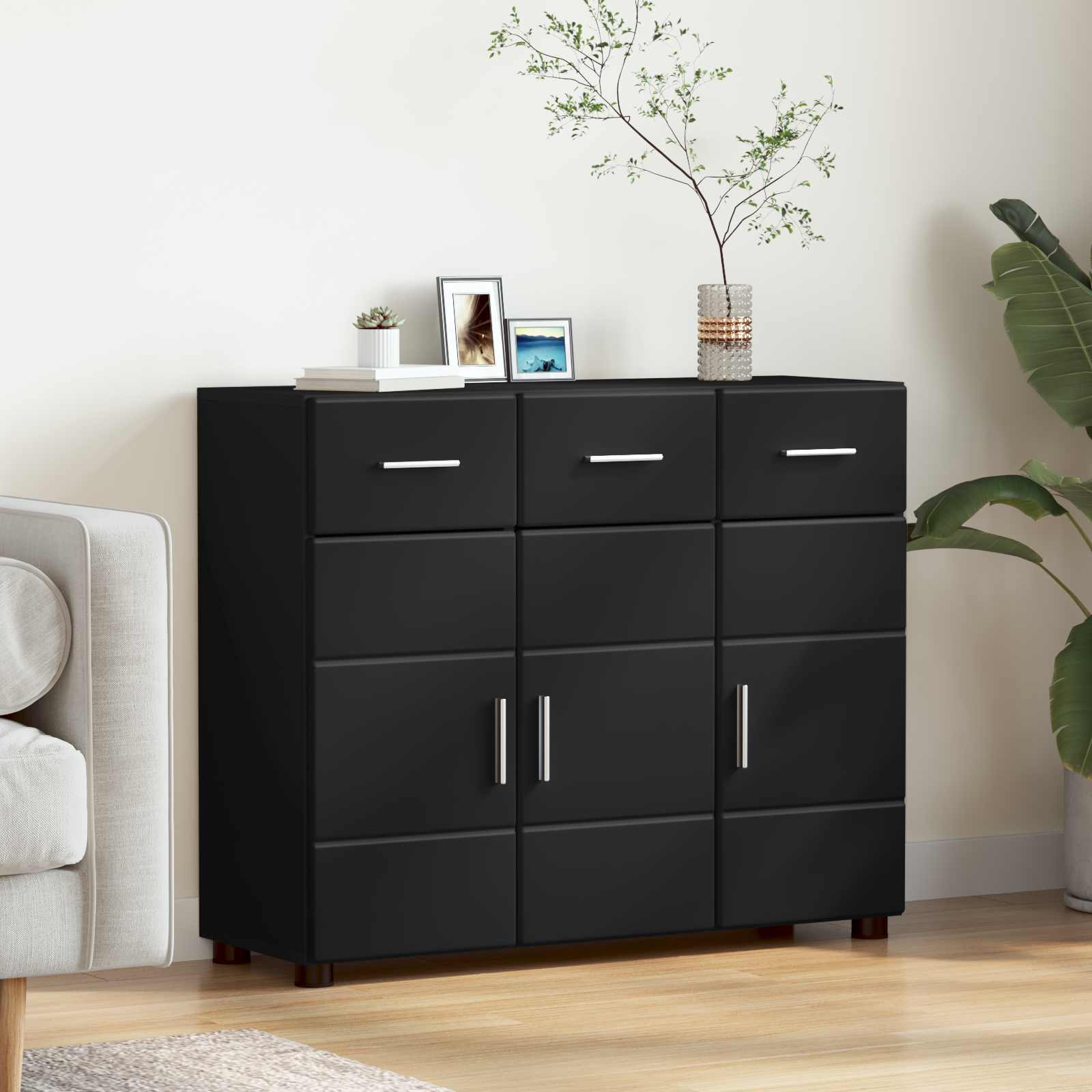 vidaXL Sideboard FLORIN 88.5 x 30.5 x 73 cm Black Engineered Wood 1