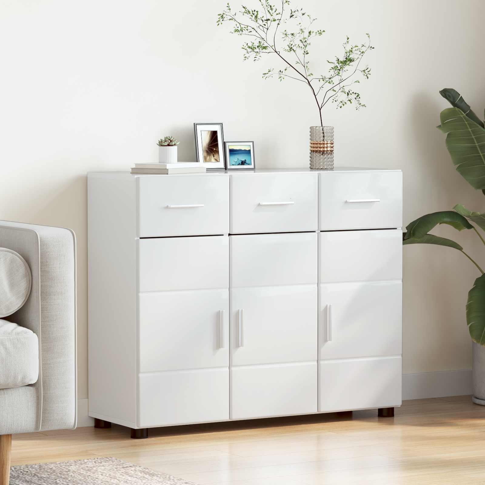 vidaXL Sideboard FLORIN 88.5 x 30.5 x 73 cm High Gloss White 1
